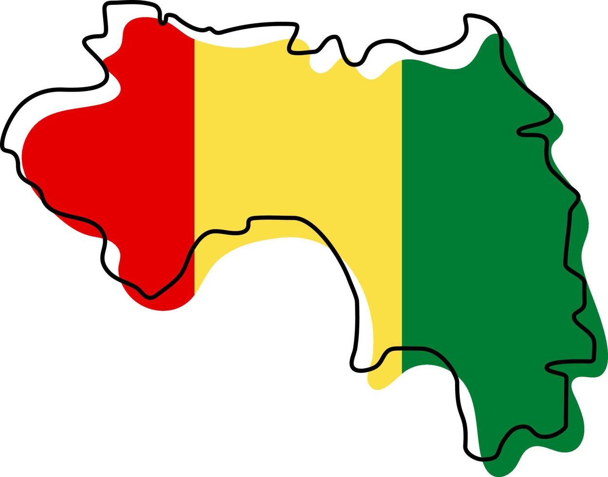 Stylized outline map of Guinea with national flag icon. Flag color map of Guinea vector illustration.