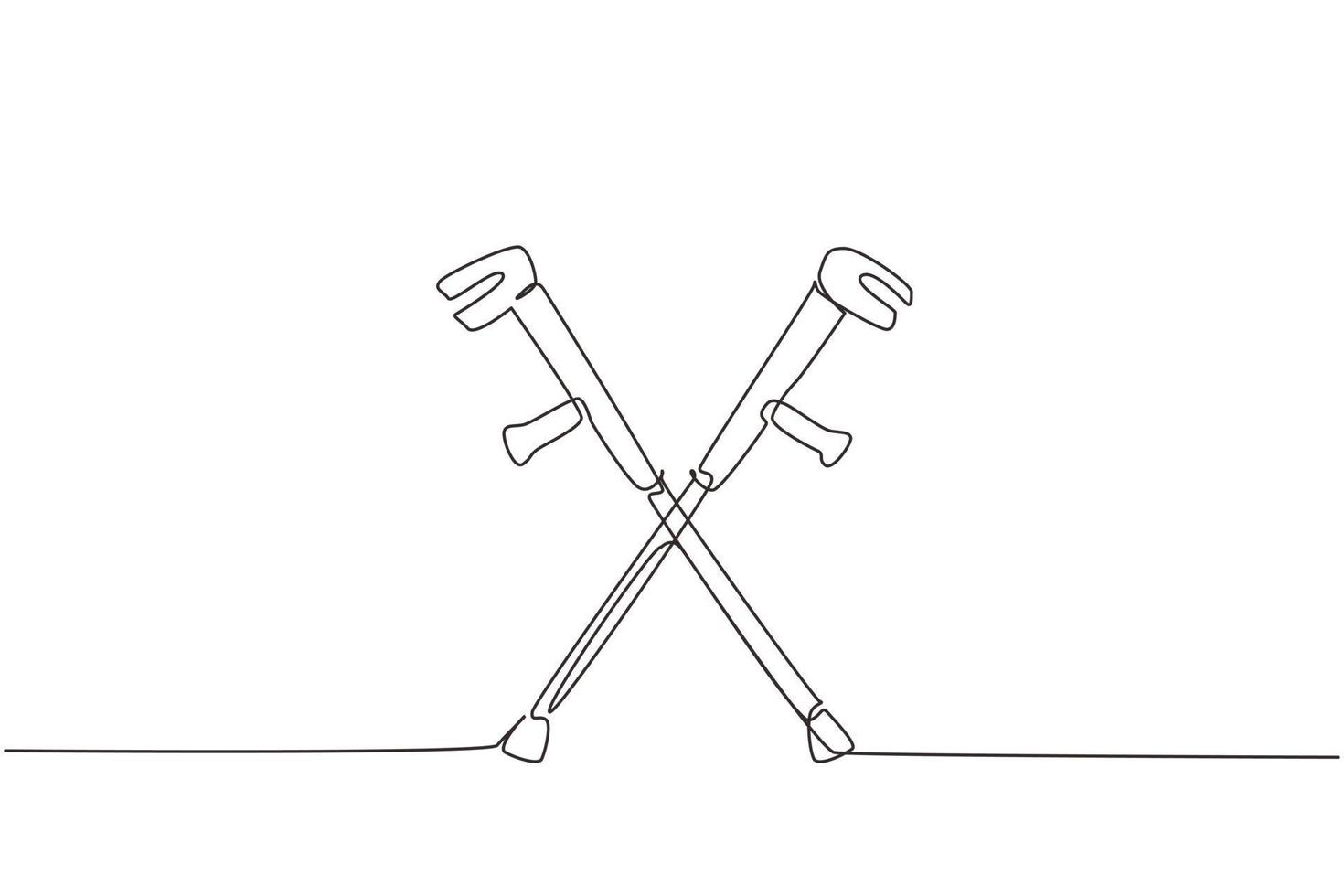 Single one line drawing crutches icon. Elbow crutch, telescopic metal