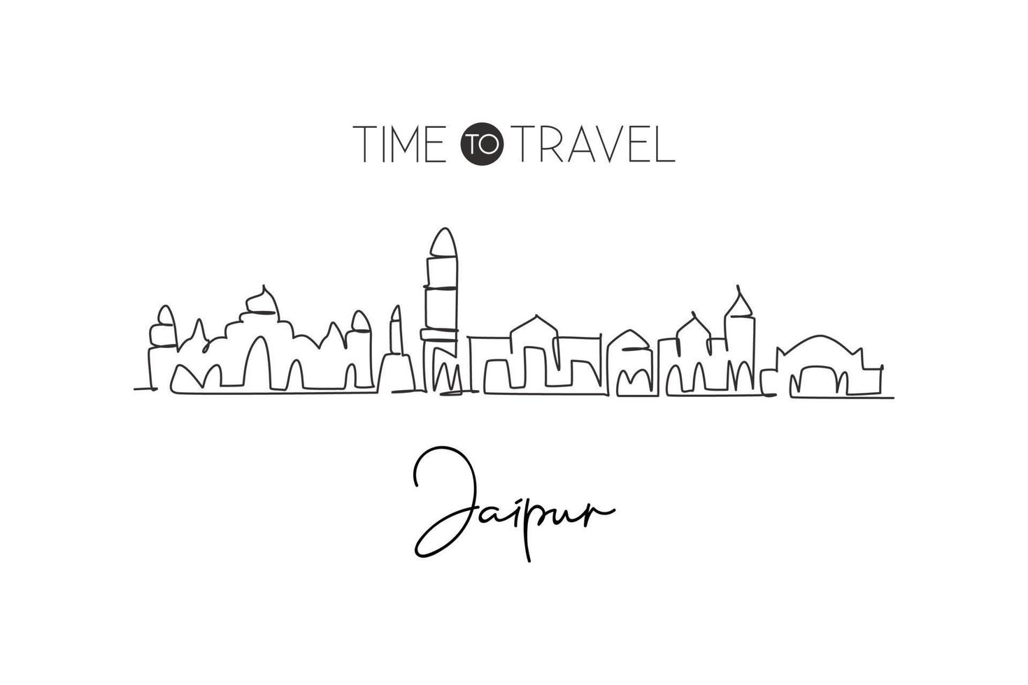 un dibujo de línea continua del horizonte de la ciudad de jaipur, india. hermoso hito. Póster de decoración de pared para el hogar, turismo, viajes, paisaje mundial, arte impreso. elegante ilustración de vector de diseño de dibujo de una sola línea