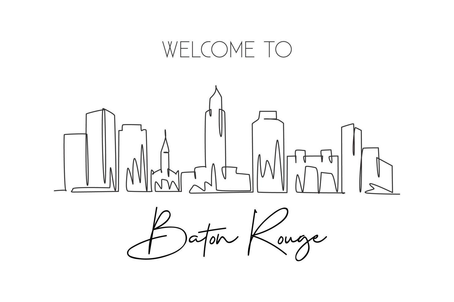 un dibujo de una sola línea del horizonte de la ciudad de baton rouge, louisiana. paisaje histórico de la ciudad en el mundo. mejor destino de vacaciones. ilustración de vector de diseño de dibujo de línea continua de moda de trazo editable