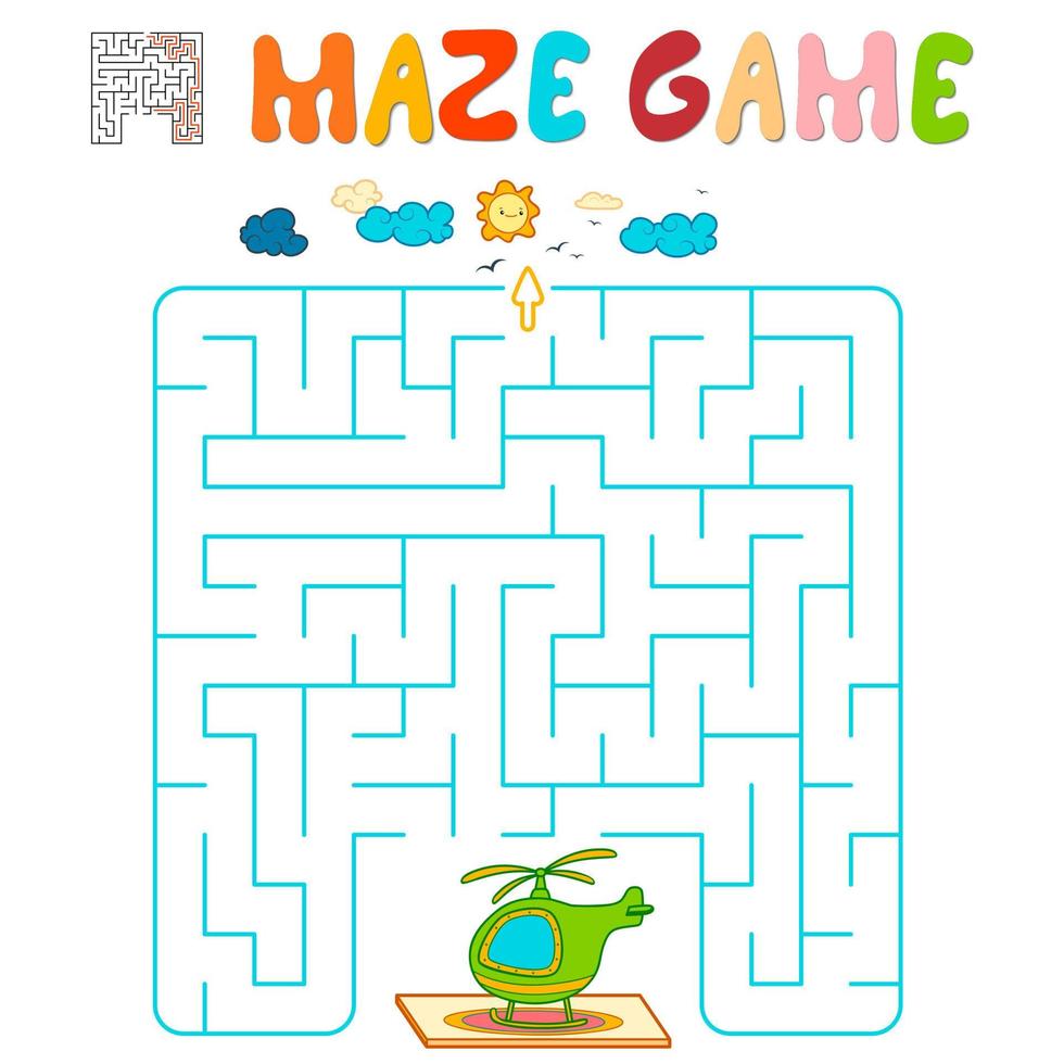 Maze puzzle game for children. Maze or labyrinth game with helicopter. vector