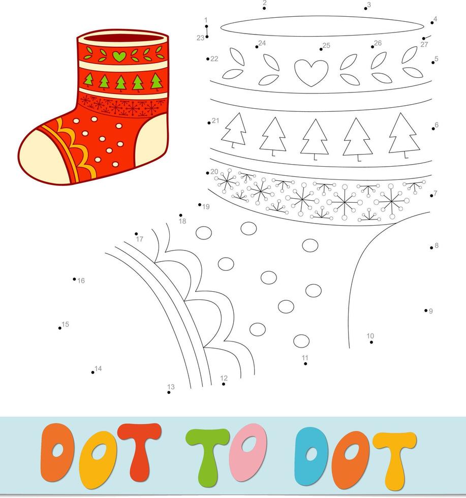 Dot to dot Christmas puzzle. Connect dots game. Sock vector illustration