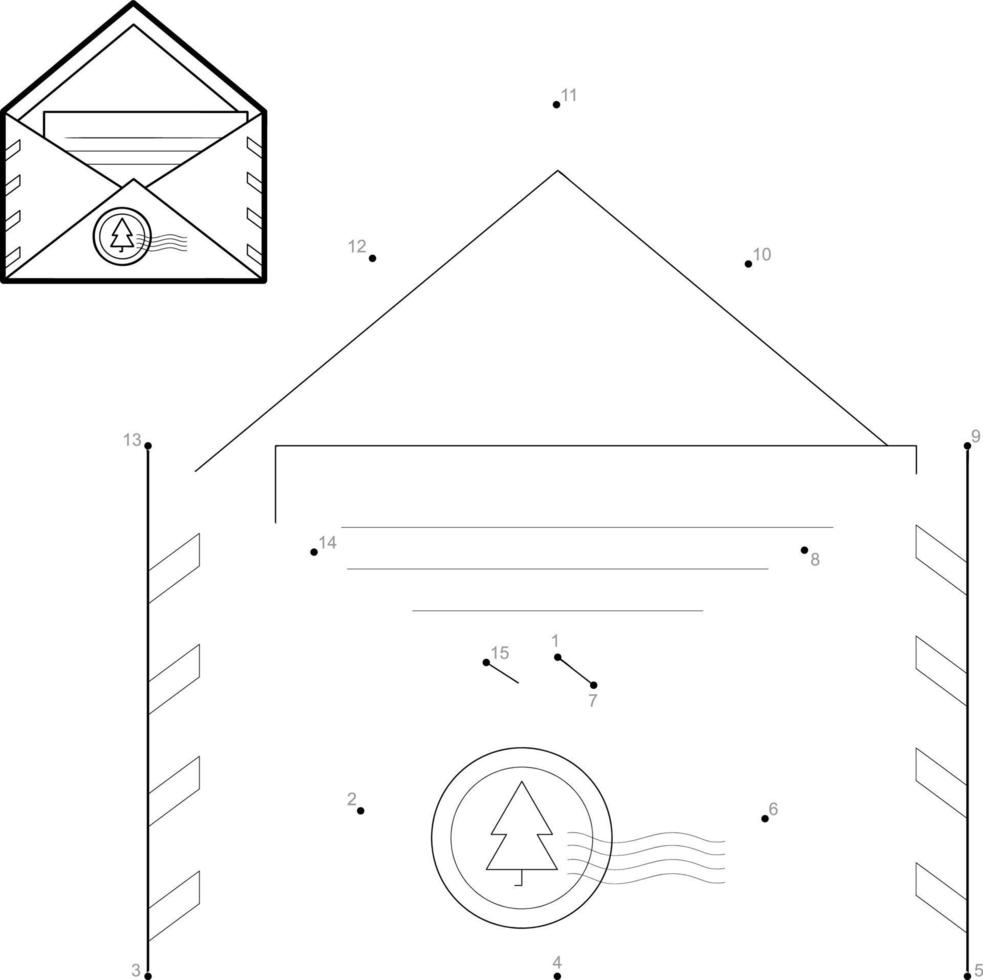 Dot to dot Christmas puzzle for children. Connect dots game. Envelope vector