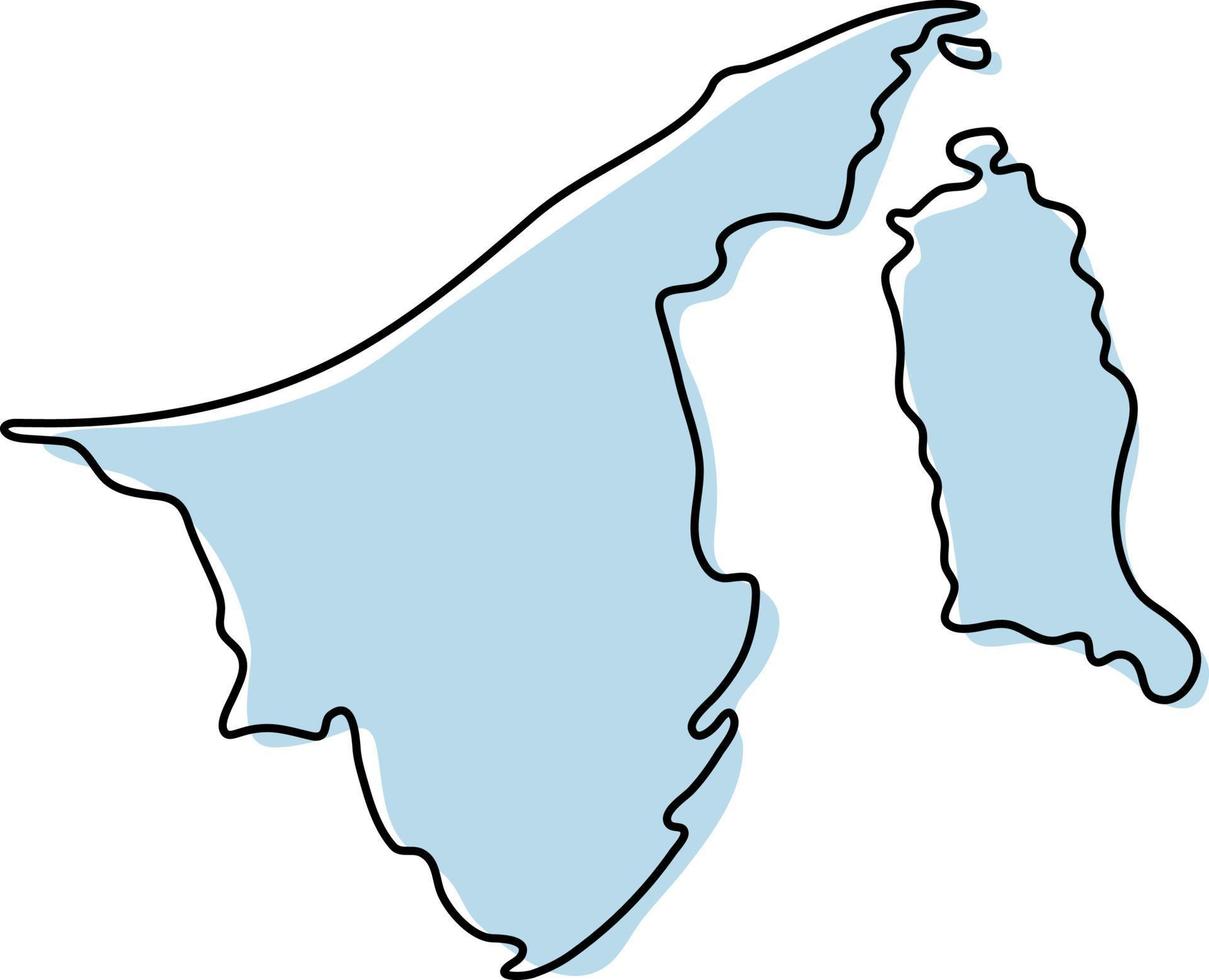 Stylized simple outline map of Brunei icon. Blue sketch map of Brunei vector illustration