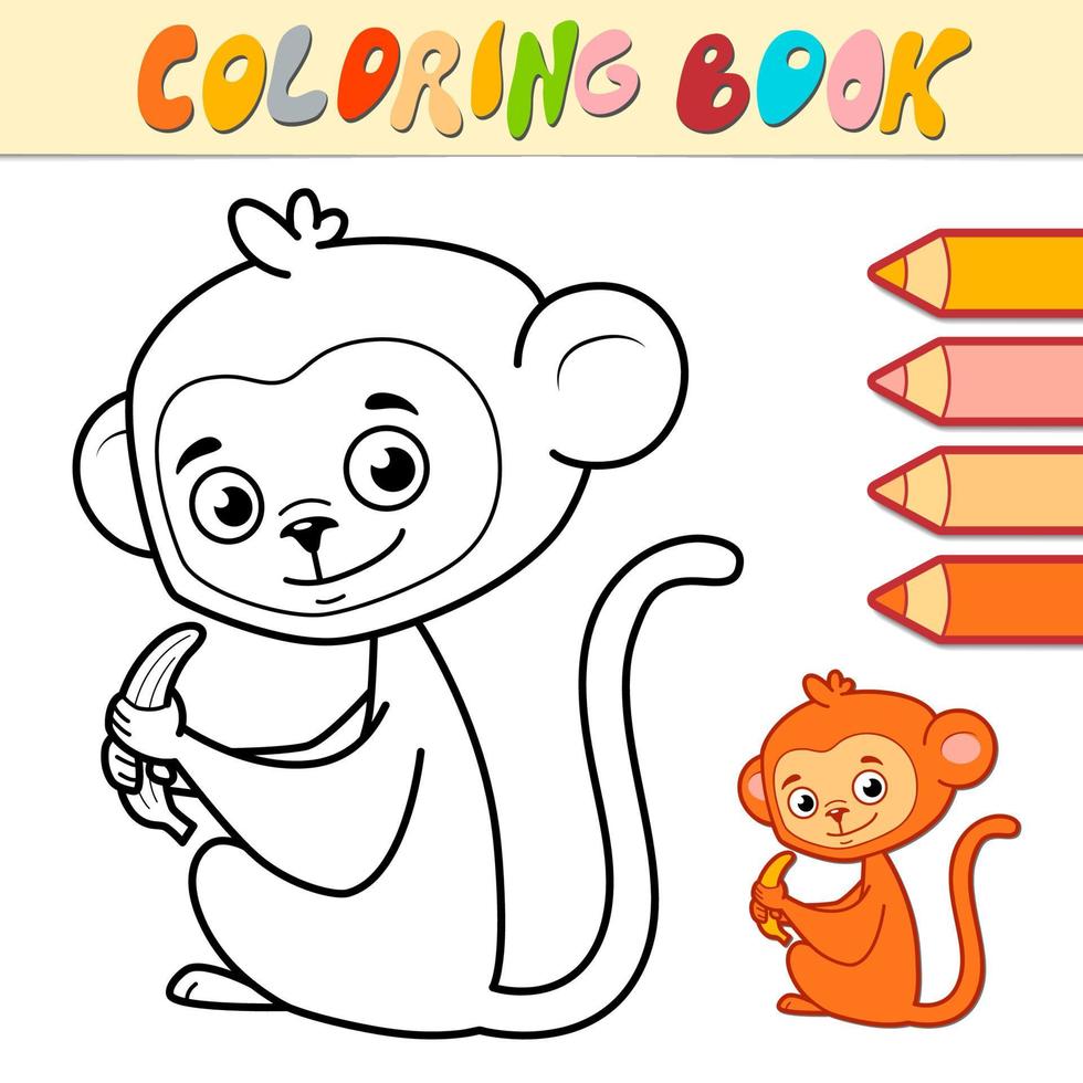 Coloring book or page for kids. Monkey black and white vector