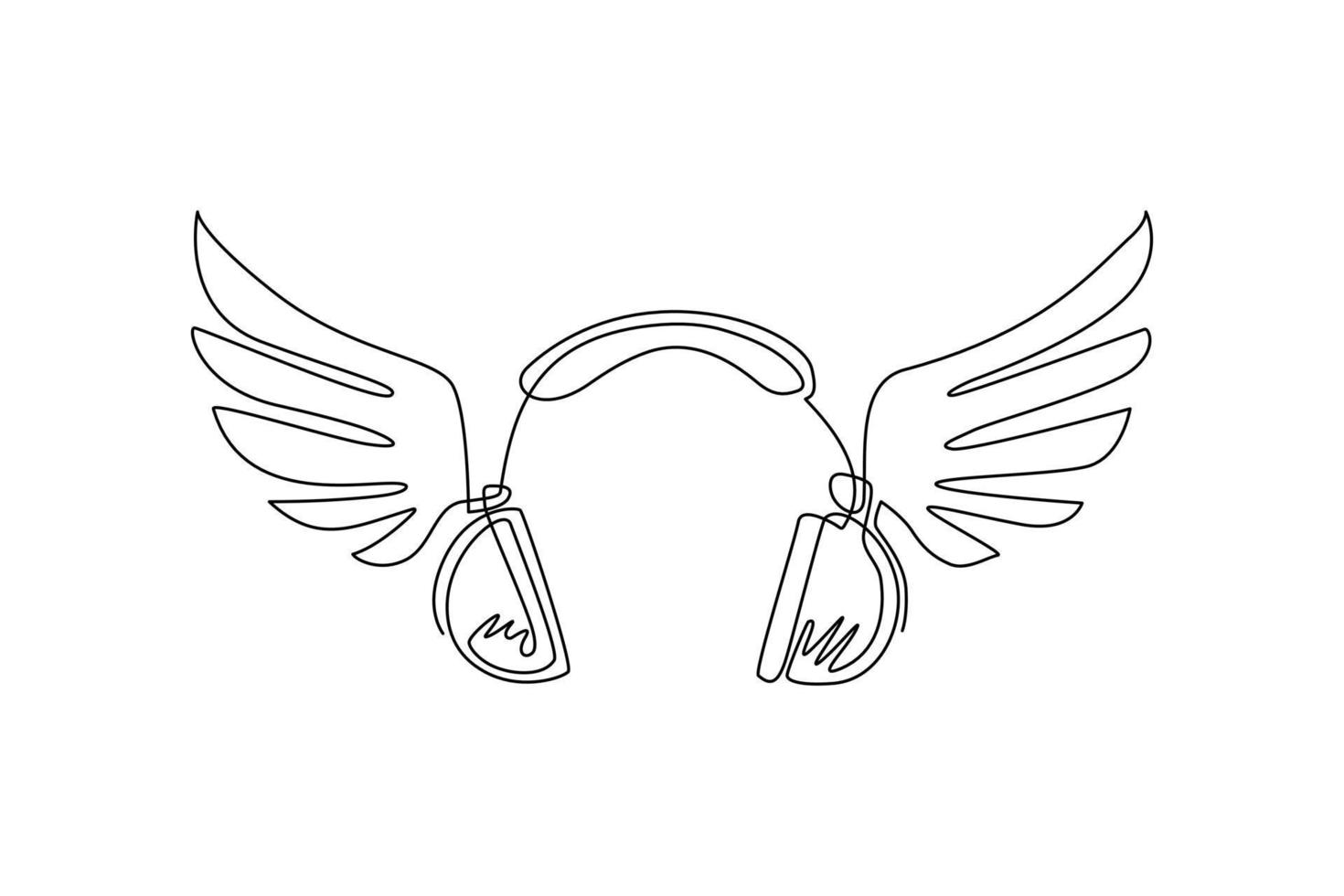 Single one line drawing headphones with wings symbol. Pictograph of headphone wings music for template flat logo, icon, and identity. Modern continuous line draw design graphic vector illustration