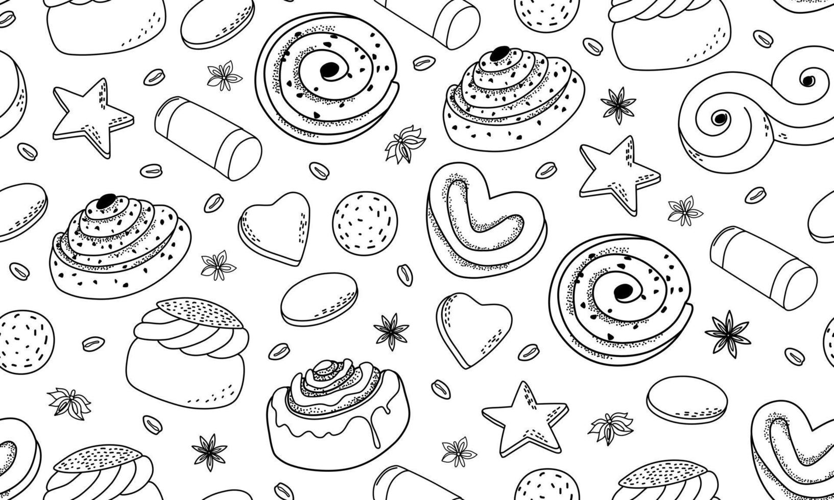 Traditional Swedish sweets seamless pattern. Contour background. Coloring book. Vector. vector