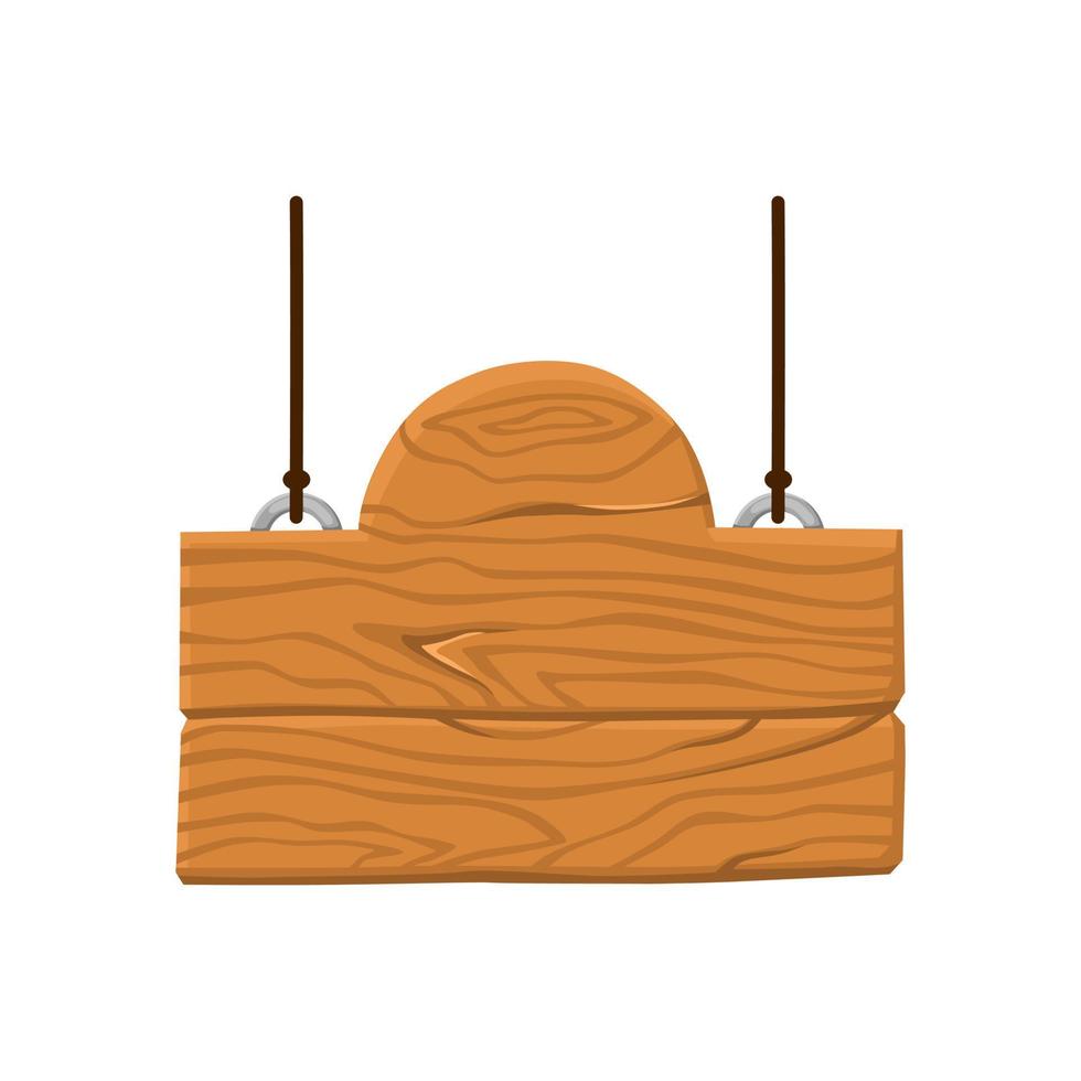 Figured wooden signboard. Timber tablet. Ui game assets, rural background. Vector cartoon illustration on a white isolated background.