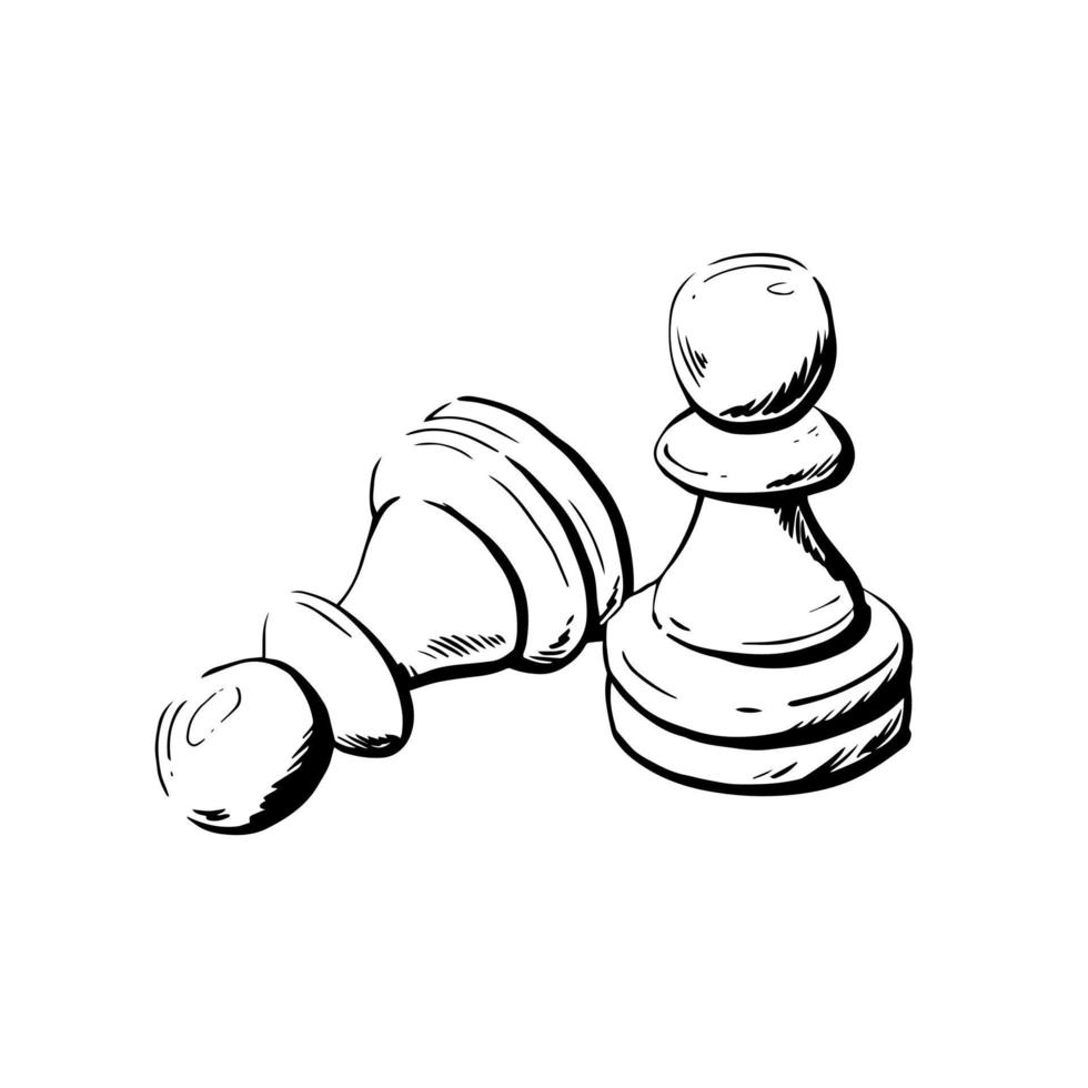 dos peones son bocetos de piezas de ajedrez. miente y permanece. ilustración vectorial dibujada a mano. vector