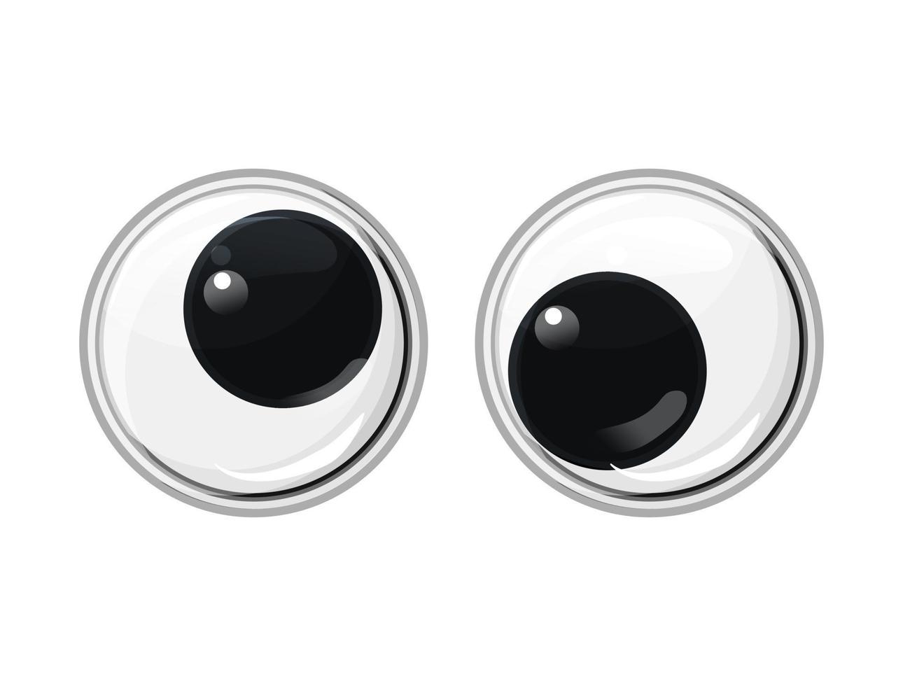 Funny plastic toy eyes on a isolated white background. Safe toys. Oblique eyes. Vector cartoon illustration.