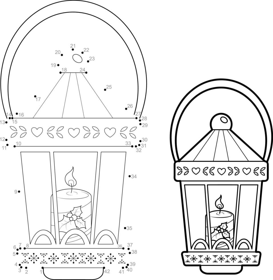 Dot to dot Christmas puzzle for children. Connect dots game. Christmas lantern vector