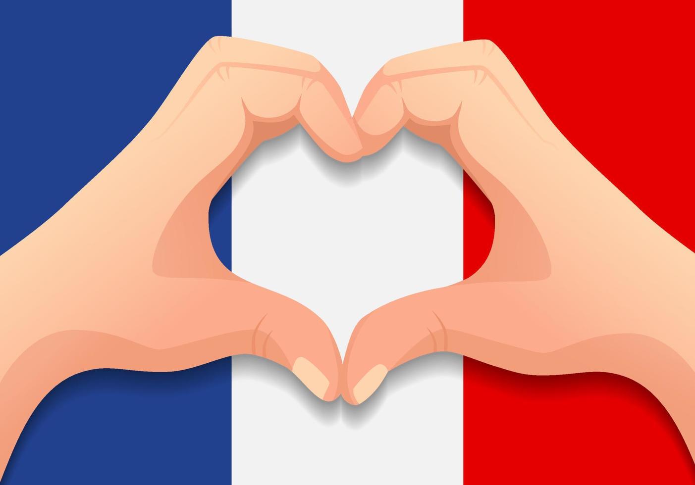 bandera de francia y forma de corazón de mano vector