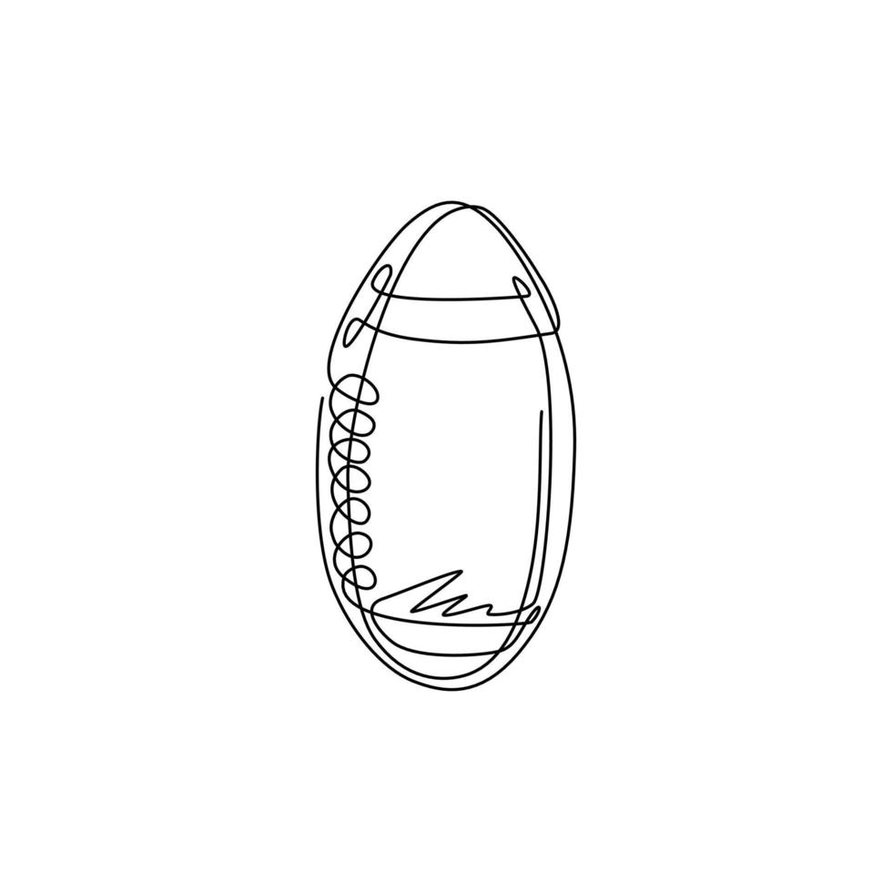 pelota de fútbol americano de dibujo de línea continua única. deporte de rugby icono estilizado del logotipo de fútbol americano, color negro con rayas blancas negativas, puntadas. vector de diseño gráfico de dibujo de una línea