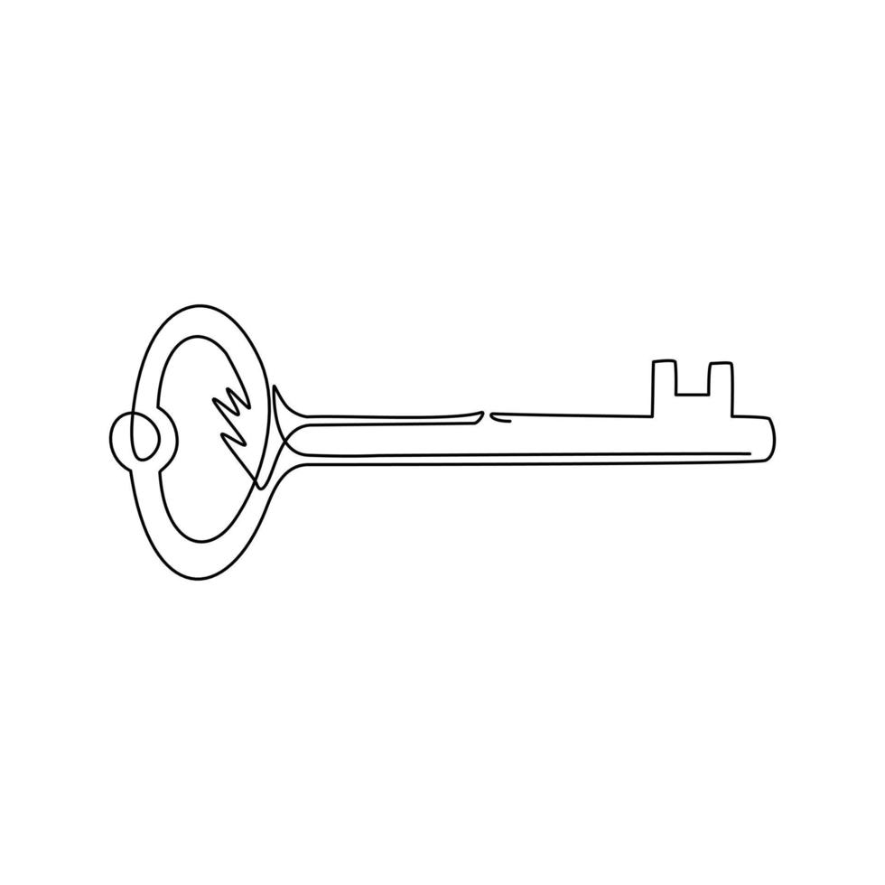 Llave llave en mano vintage de dibujo de una sola línea aislada. logotipo, signo simbolizado mantenido en secreto. protección de datos personales, seguridad antivirus en Internet. ilustración de vector gráfico de diseño de dibujo de línea continua