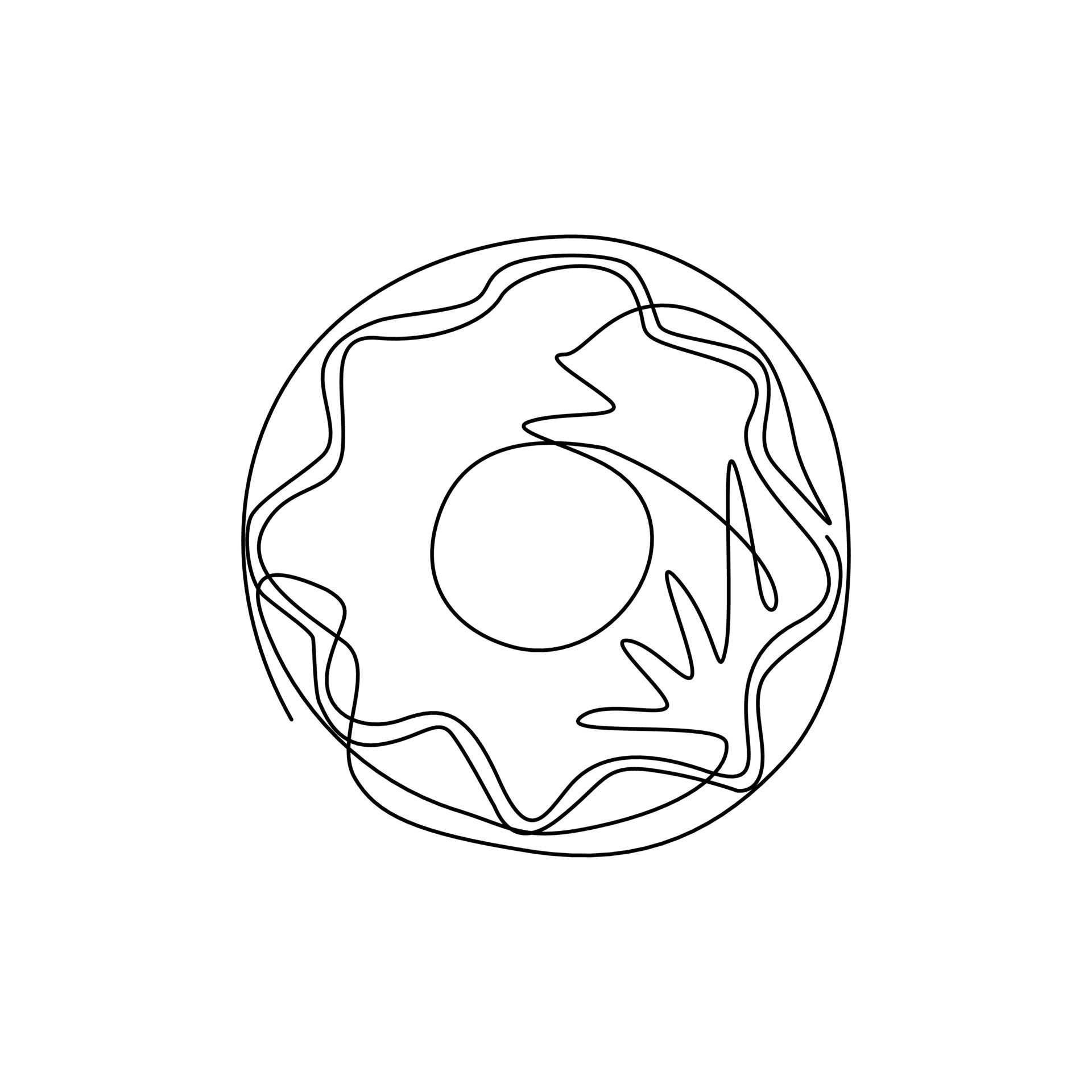 logotipo de icono de donut de dibujo de línea continua única. rosquillas dulces de azúcar glas. tiempo de descanso con vista superior de donuts de chocolate blanco, fresa y chocolate. ilustración de logotipo de icono de donut de dibujo de línea continua única. rosquillas dulces de azúcar glas. tiempo de descanso con vista superior de donuts de chocolate blanco, fresa y chocolate. ilustración de