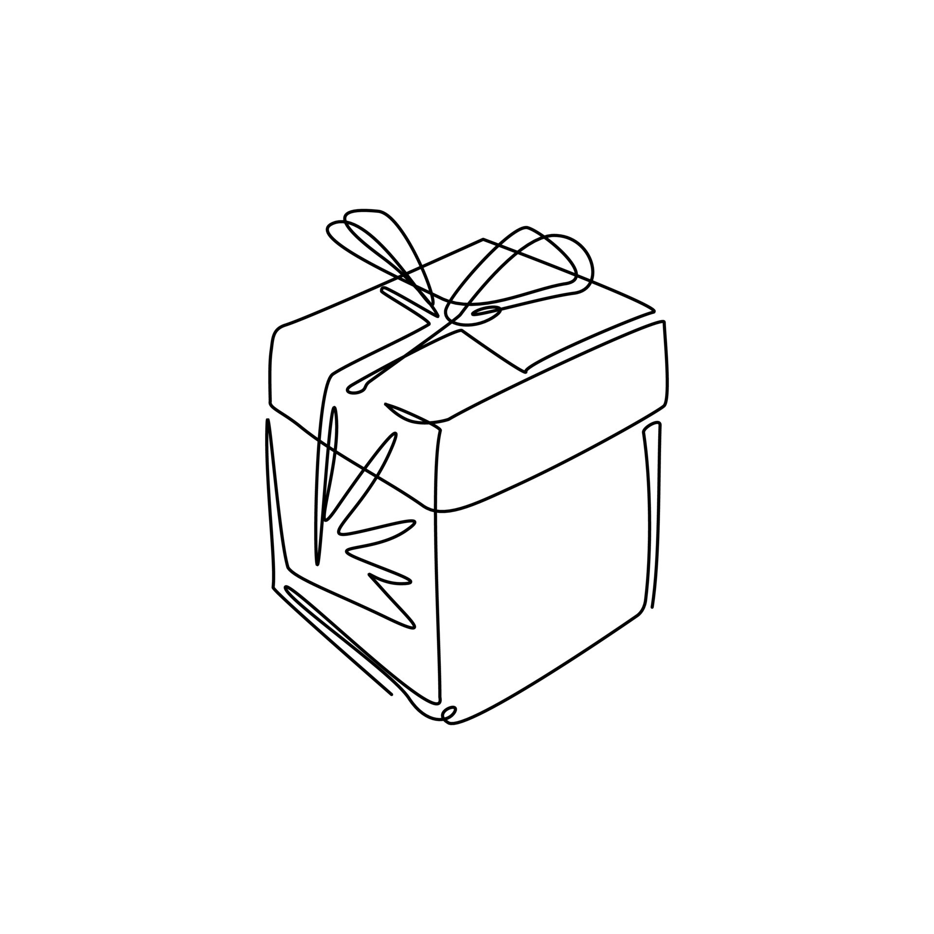 Single continuous line drawing gift box with ribbon icon. Birthday