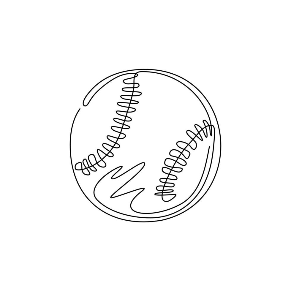 Single continuous line drawing leather baseball ball symbol logo. Decoration for greeting cards, posters, patches, prints for clothes, emblems. Dynamic one line draw graphic design vector illustration