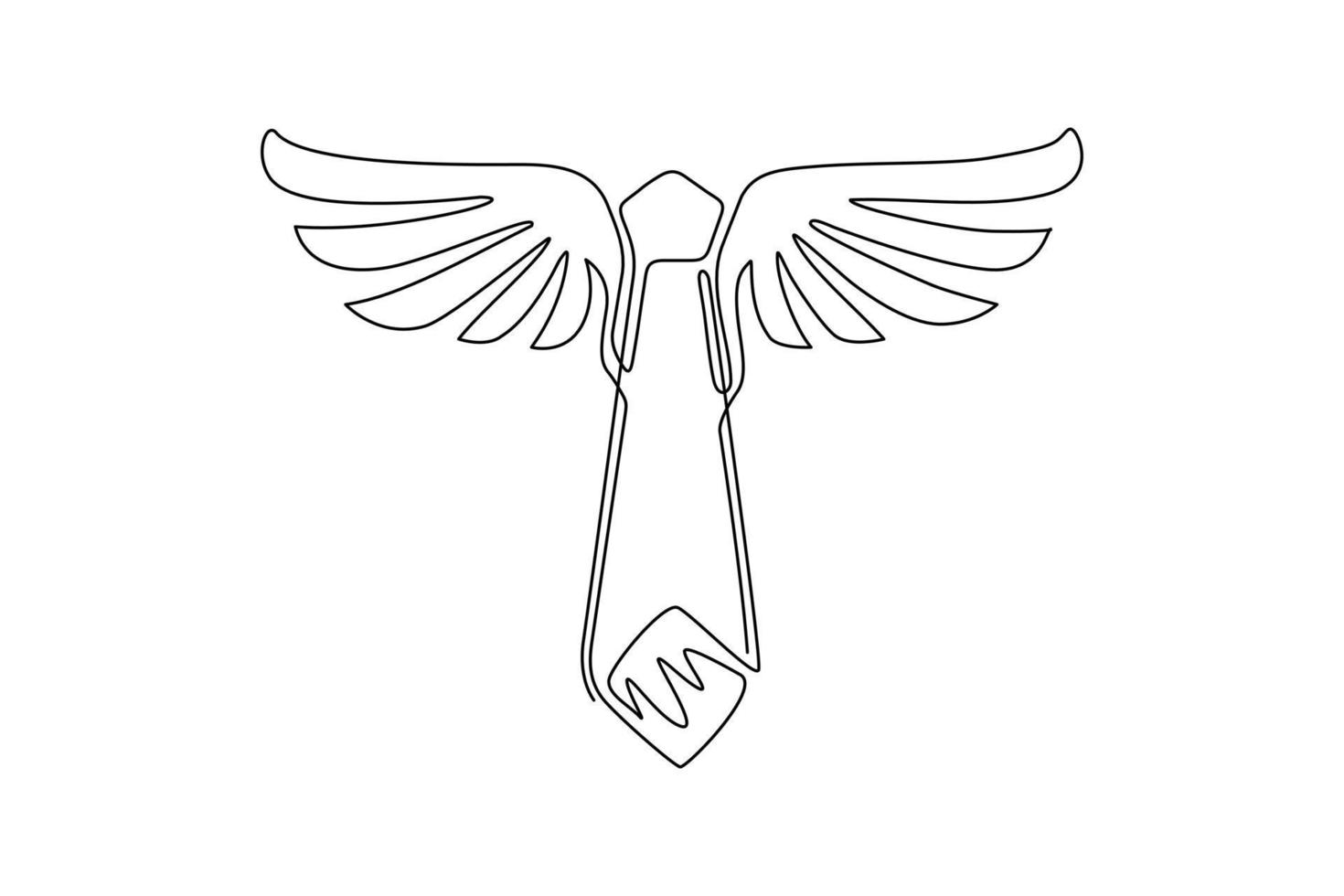 Continuous one line drawing fly tie with wings icon. Winged tie based concept logo. Business symbol, playful tie flat isolated banner poster card. Single line draw design vector graphic illustration