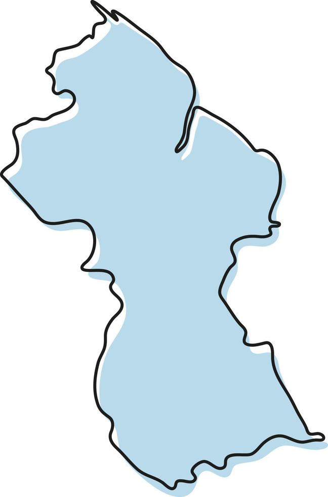 Stylized simple outline map of Guyana icon. Blue sketch map of Guyana vector illustration