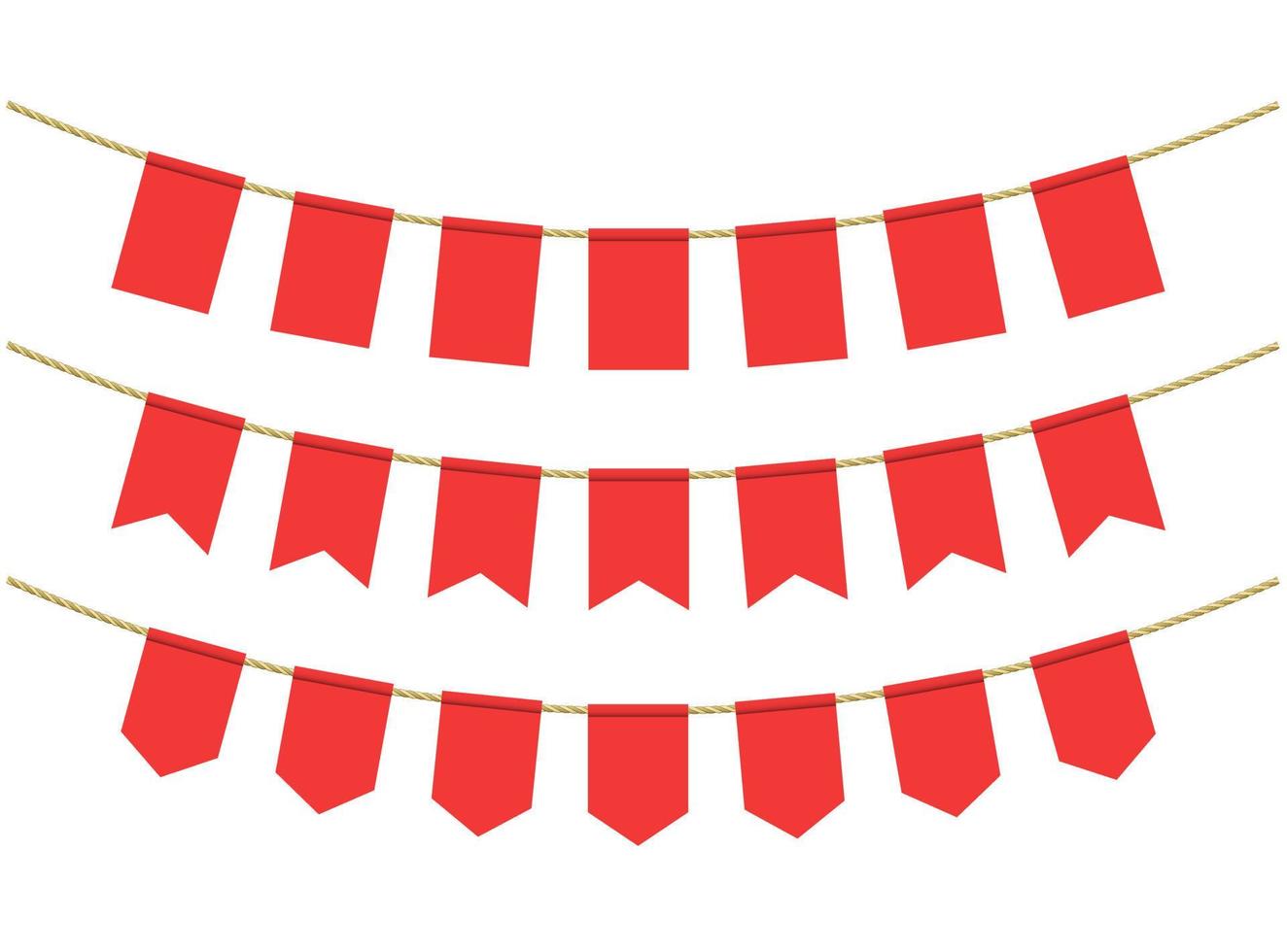 Red flags for decoration on white background. Bunting flags on the ropes vector