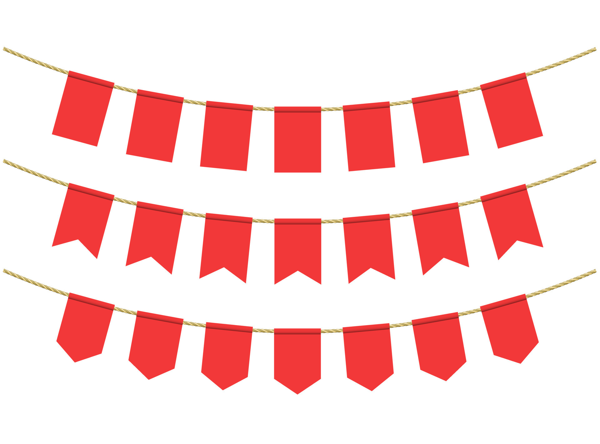 Red flags for decoration on white background. Bunting flags on the