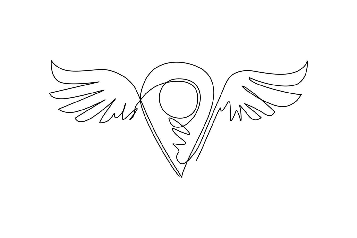 Single continuous line drawing winged pin point icon. Modern professional wings and pin template logo design for automotive business concept. Dynamic one line draw graphic design vector illustration