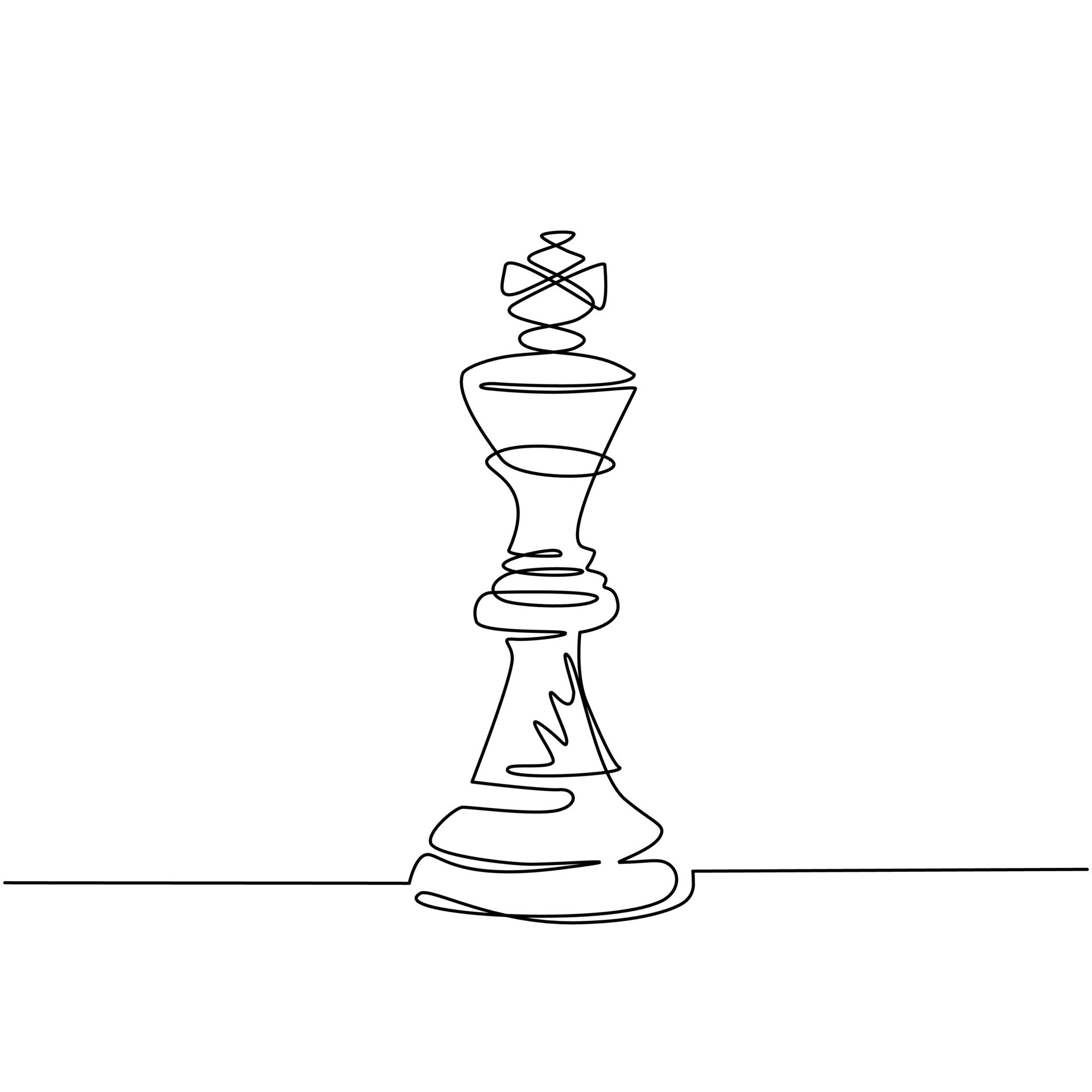 Continuous One Line Drawing of Chess Pieces. King Queen Chess