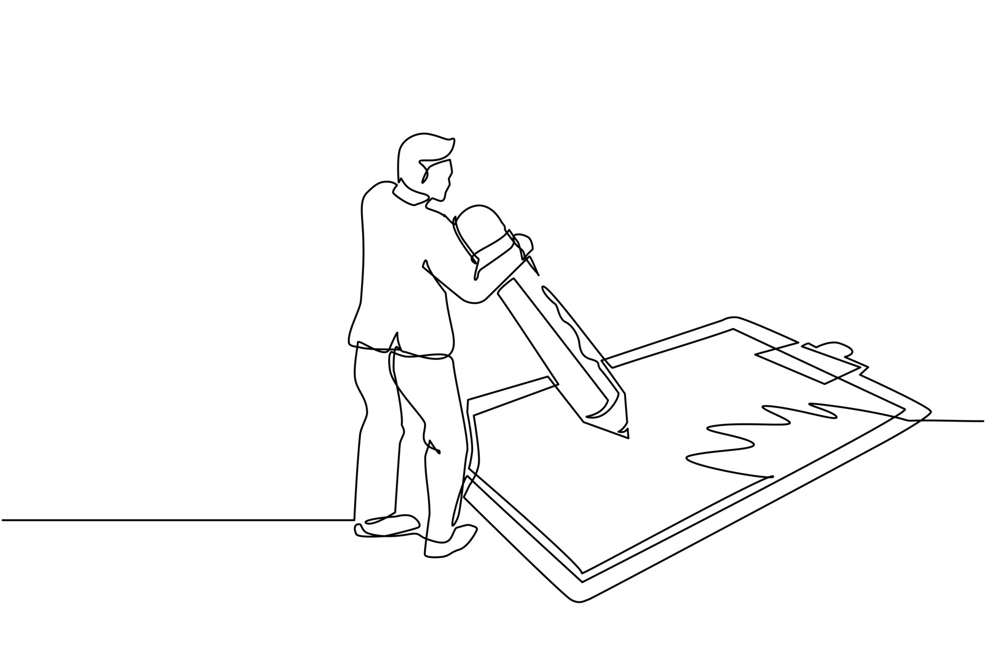 Single continuous line drawing businessman filled out questionnaire. Guy with pencil writes test. Man standing near big checklist. Male writes on clipboard. One line draw design vector illustration 8720414 Vector Art at Single continuous line drawing businessman filled out questionnaire. Guy with pencil writes test. Man standing near big checklist. Male writes on clipboard. One line draw design vector illustration 8720414 Vector Art at