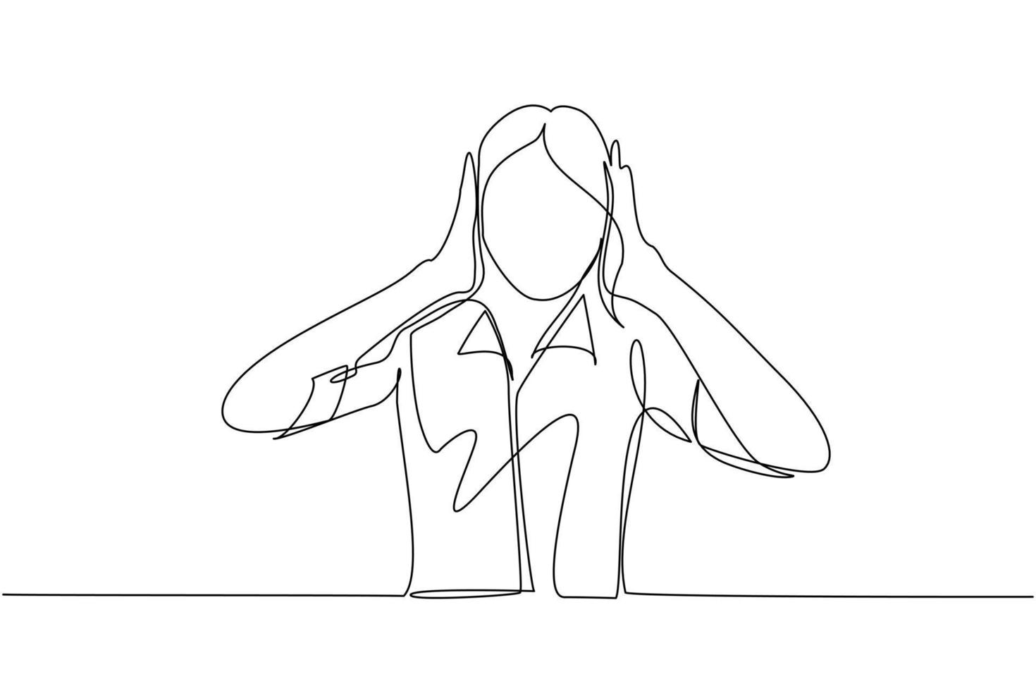 Continuous one line drawing woman covering or closing her ears with