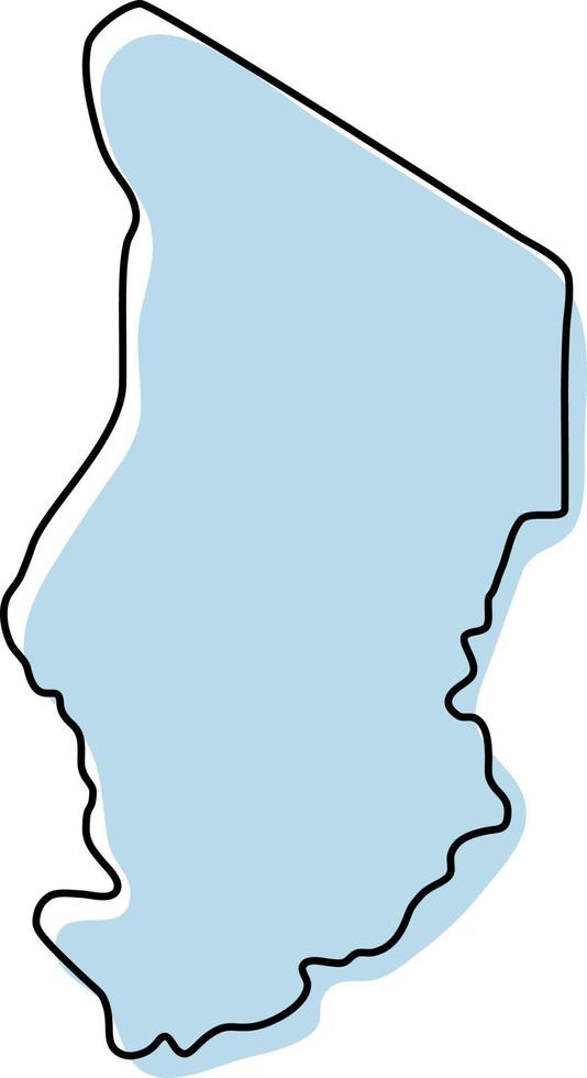 Stylized simple outline map of Chad icon. Blue sketch map of Chad vector illustration