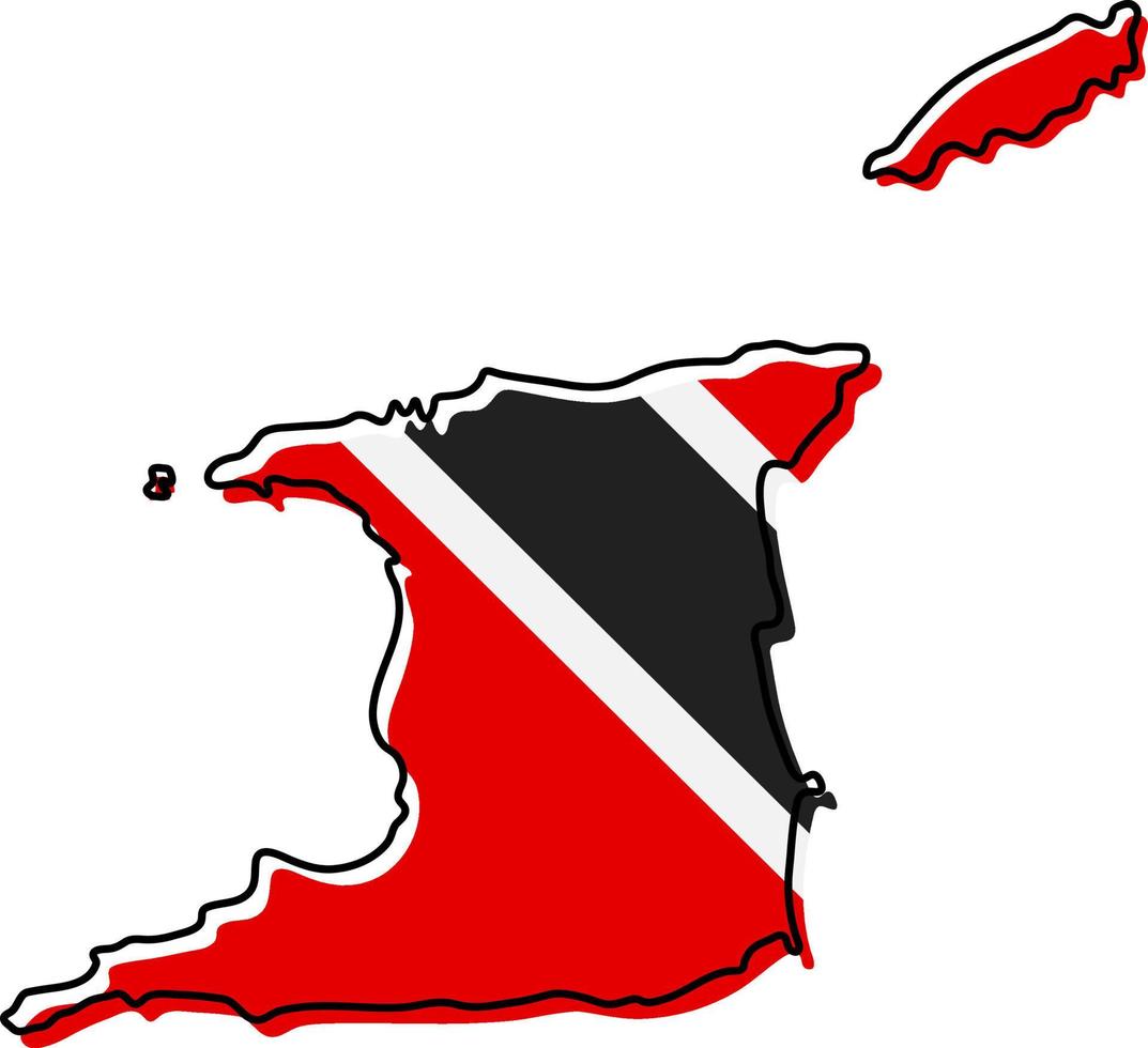 Stylized outline map of Trinidad and Tobago with national flag icon. Flag color map of Trinidad and Tobago vector illustration.