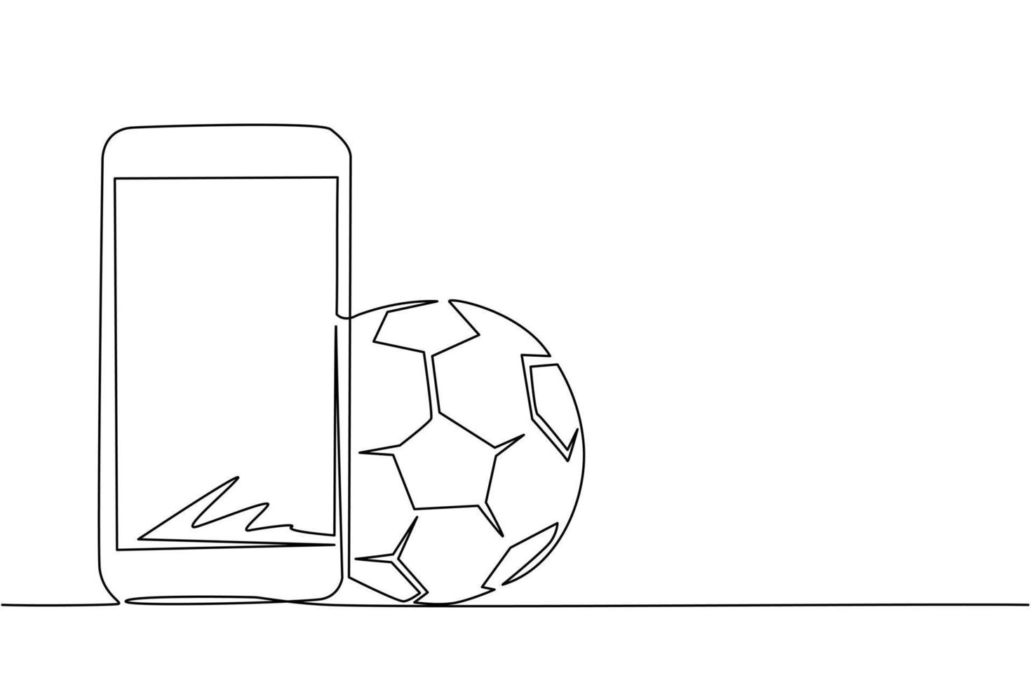 Single one line drawing smartphone and football ball. Online football games. Smartphone applications. Online soccer game with live mobile app. Continuous line draw design graphic vector illustration