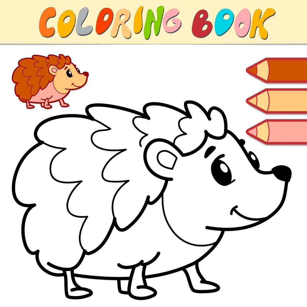 libro de colorear o página para niños. vector de erizo blanco y negro