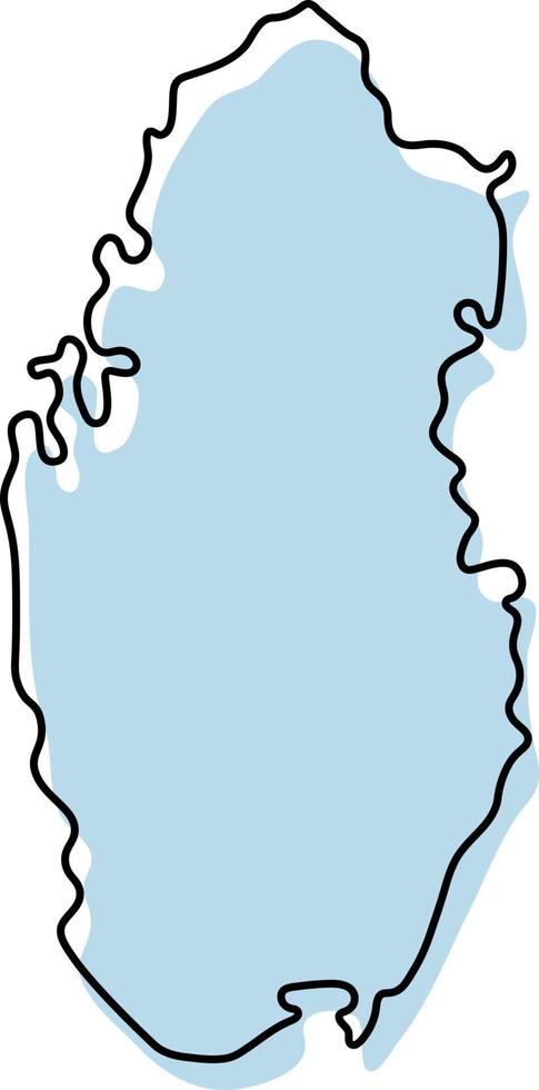Stylized simple outline map of Qatar icon. Blue sketch map of Qatar vector illustration