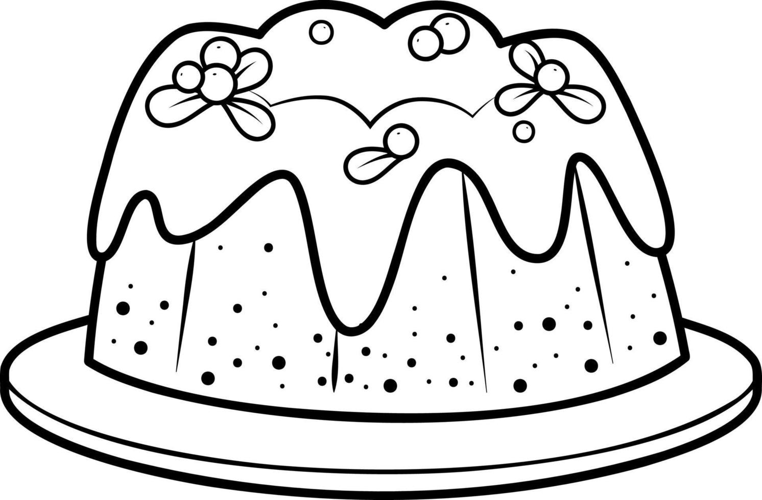 Christmas coloring book or page. Christmas cake black and white vector illustration