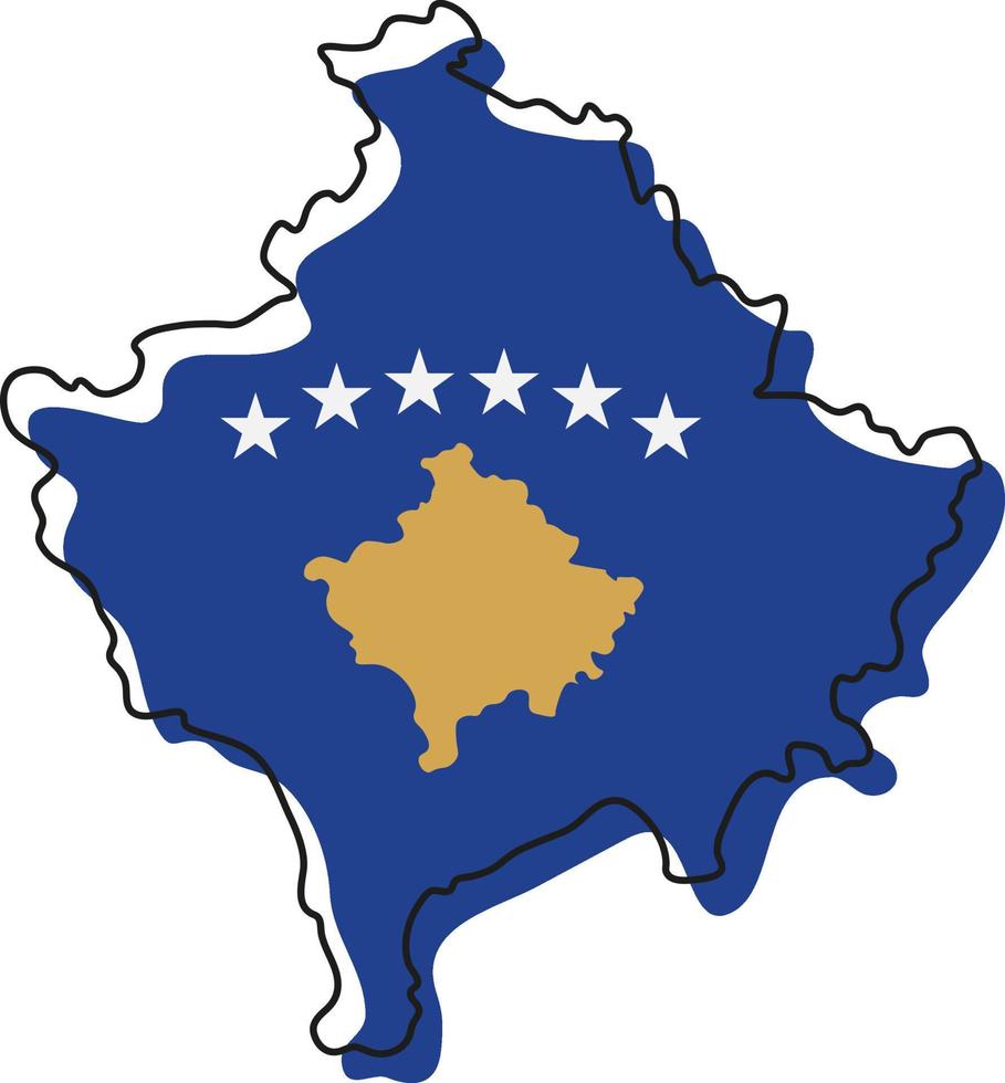 mapa de contorno estilizado de kosovo con icono de bandera nacional. mapa de color de la bandera de kosovo ilustración vectorial. vector