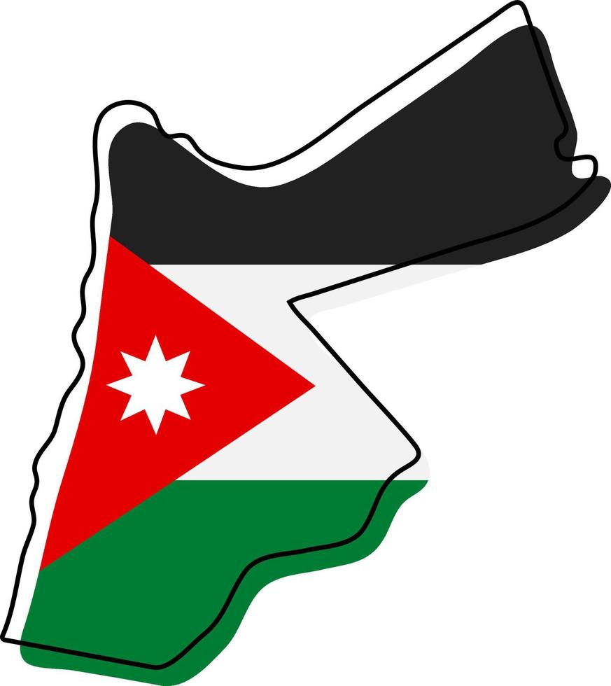 Stylized outline map of Jordan with national flag icon. Flag color map of Jordan vector illustration.