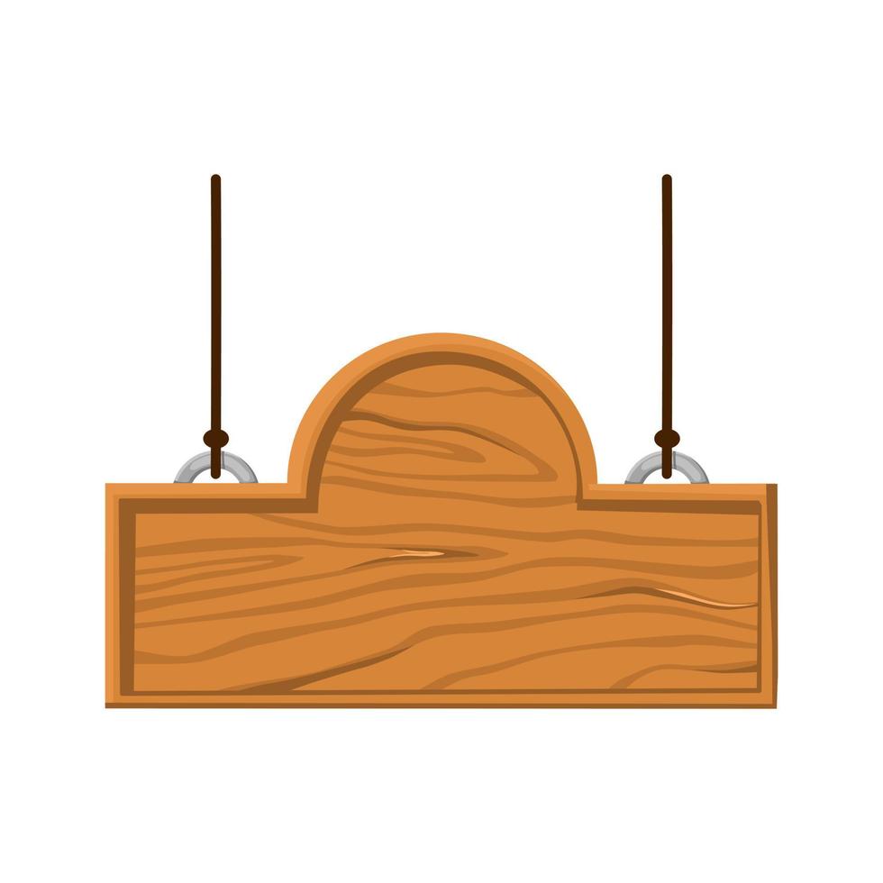 Wooden signboard on a white isolated background. Timber tablet. Ui game assets, rural background. Vector cartoon illustration.