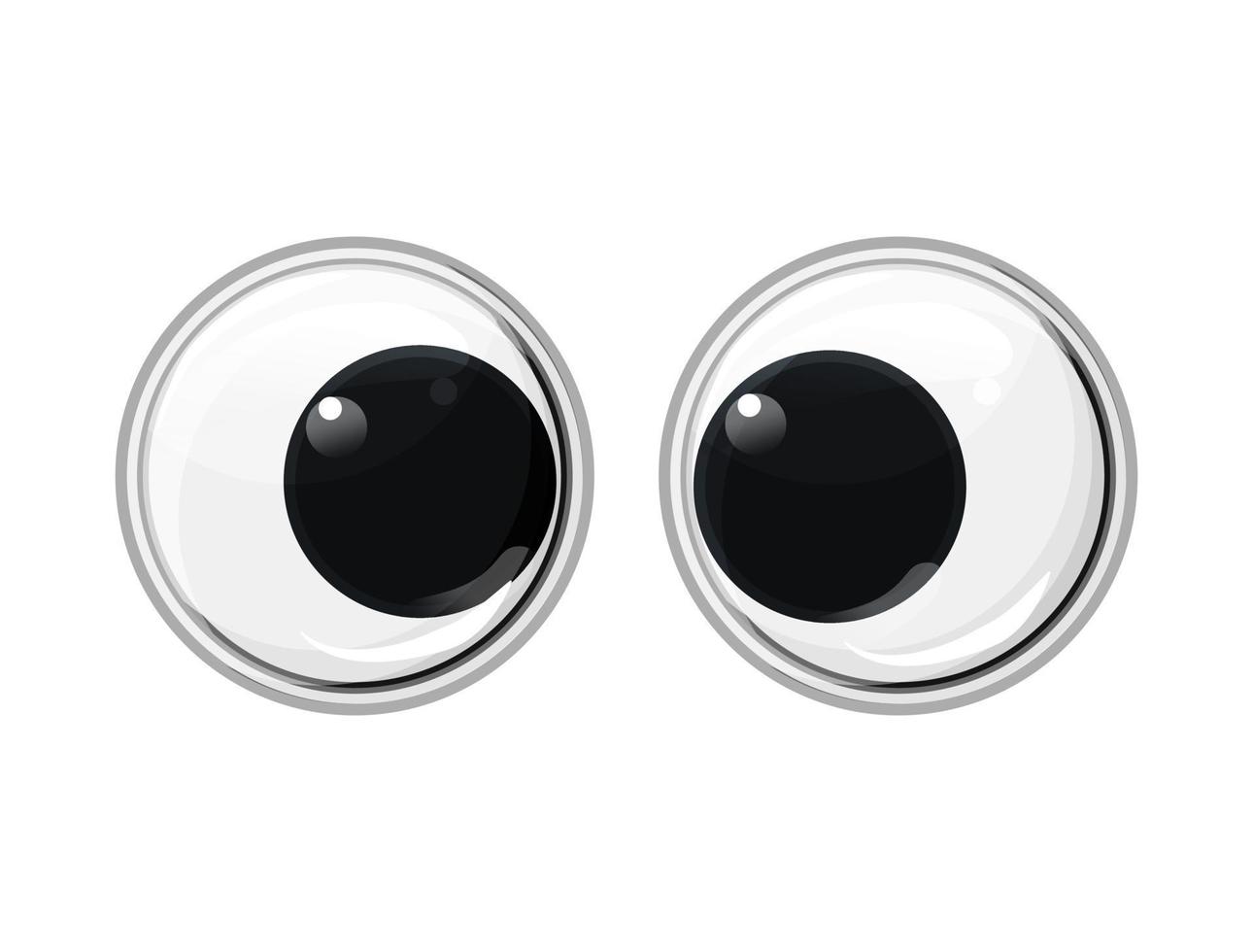 Funny plastic toy eyes on a isolated white background. Safe toys. Oblique eyes. Vector cartoon illustration.