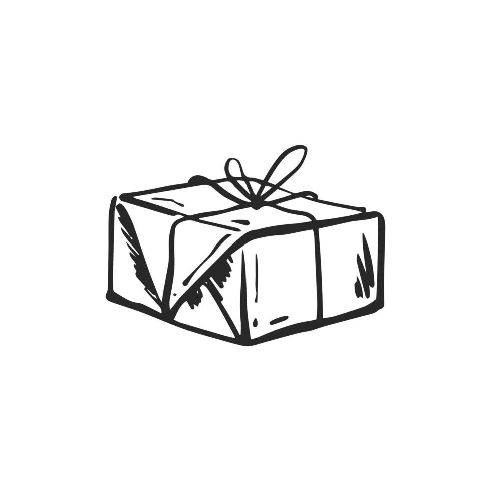 Postal parcel sketch. Mail box delivery. Vector hand-drawn illustration.
