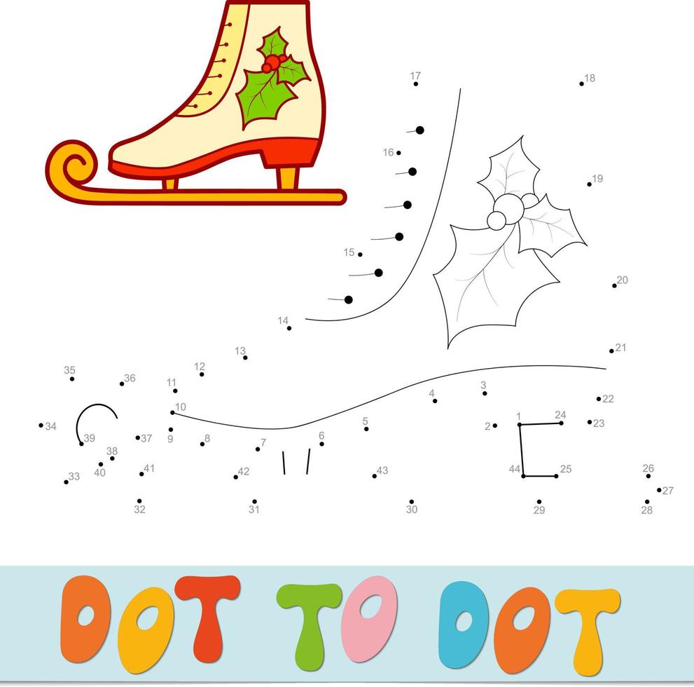 Dot to dot Christmas puzzle. Connect dots game. Skates vector illustration