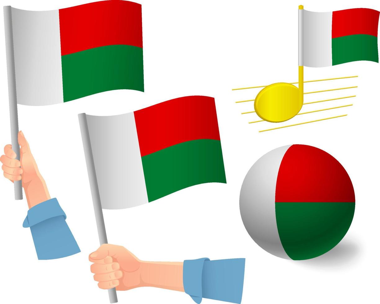 conjunto de iconos de bandera de madagascar vector