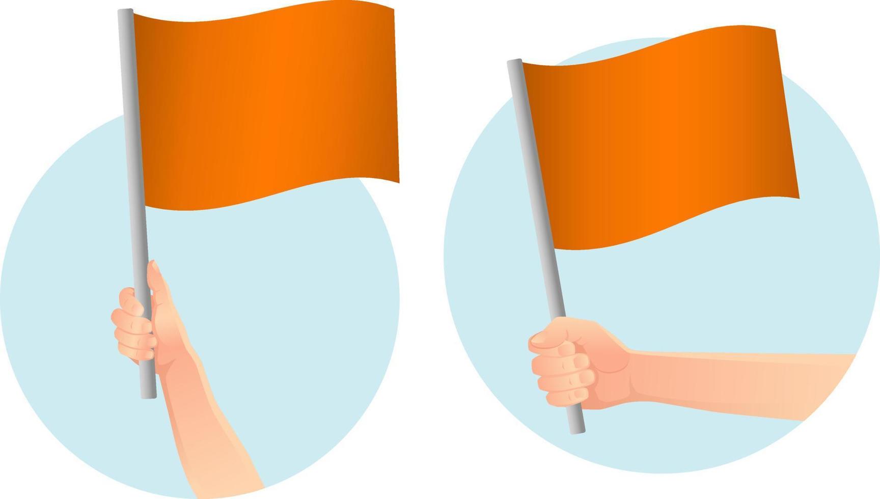 bandera naranja en el icono de la mano vector