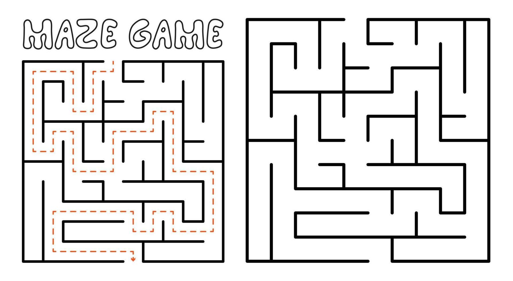 Maze game for kids. Maze puzzle with solution vector