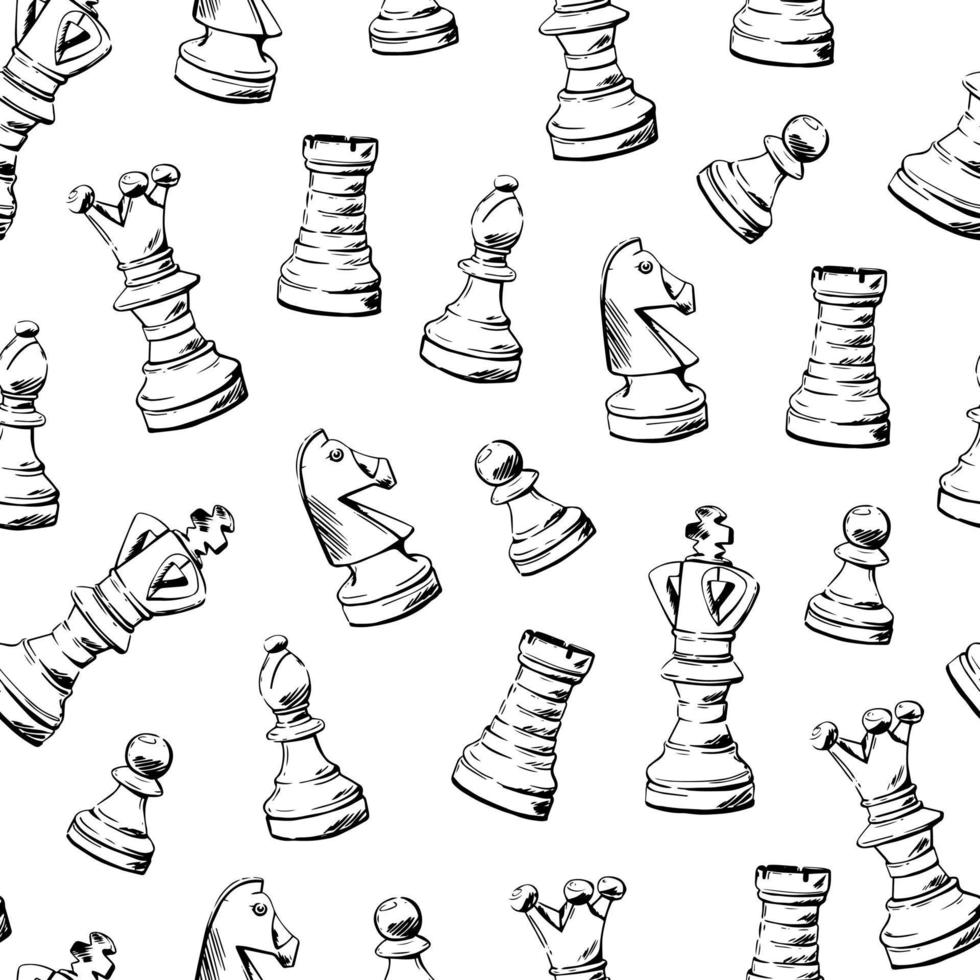 Chess Board Hand Drawing Vintage Style Black And White Clip Art Isolated On  White Background Stock Illustration - Download Image Now - iStock