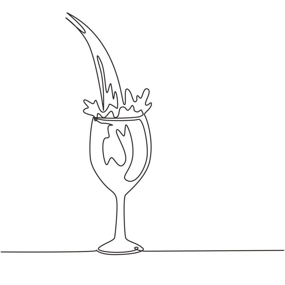 Single one line drawing close up pouring purified fresh drink water into glass. Pouring water