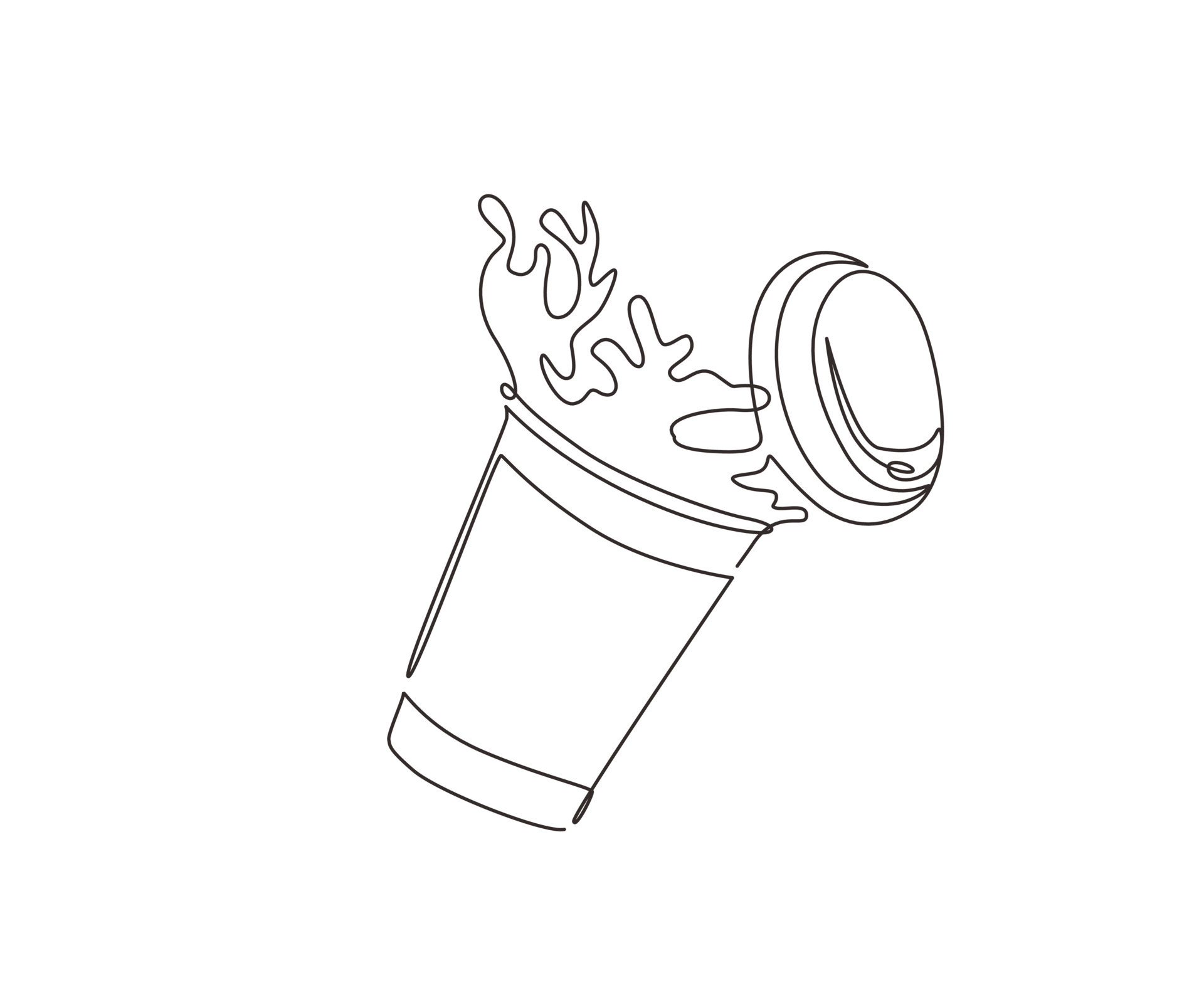 Single one line drawing falling disposable paper cup with coffee splash