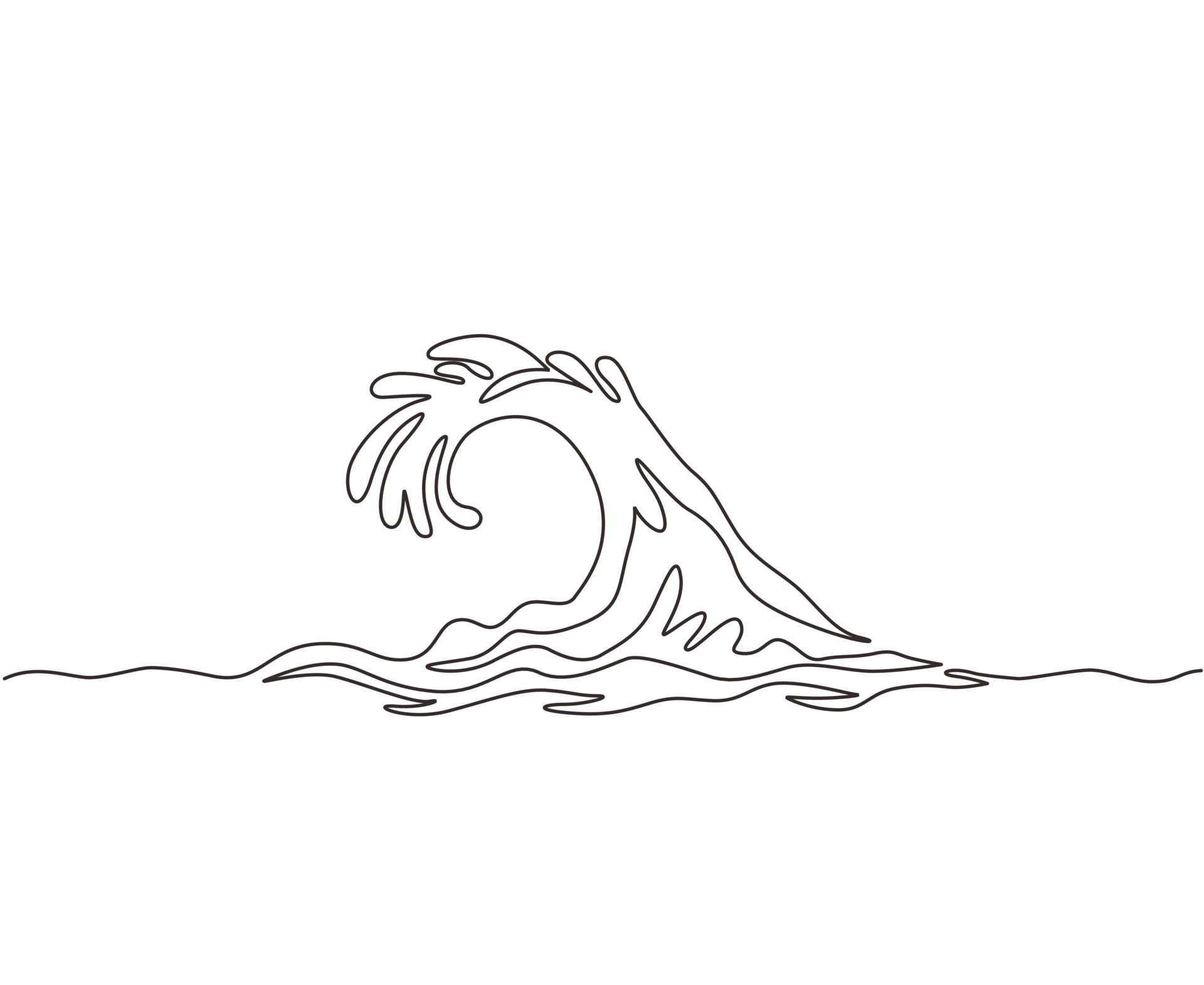 Single continuous line drawing surf ocean waves isolated on white