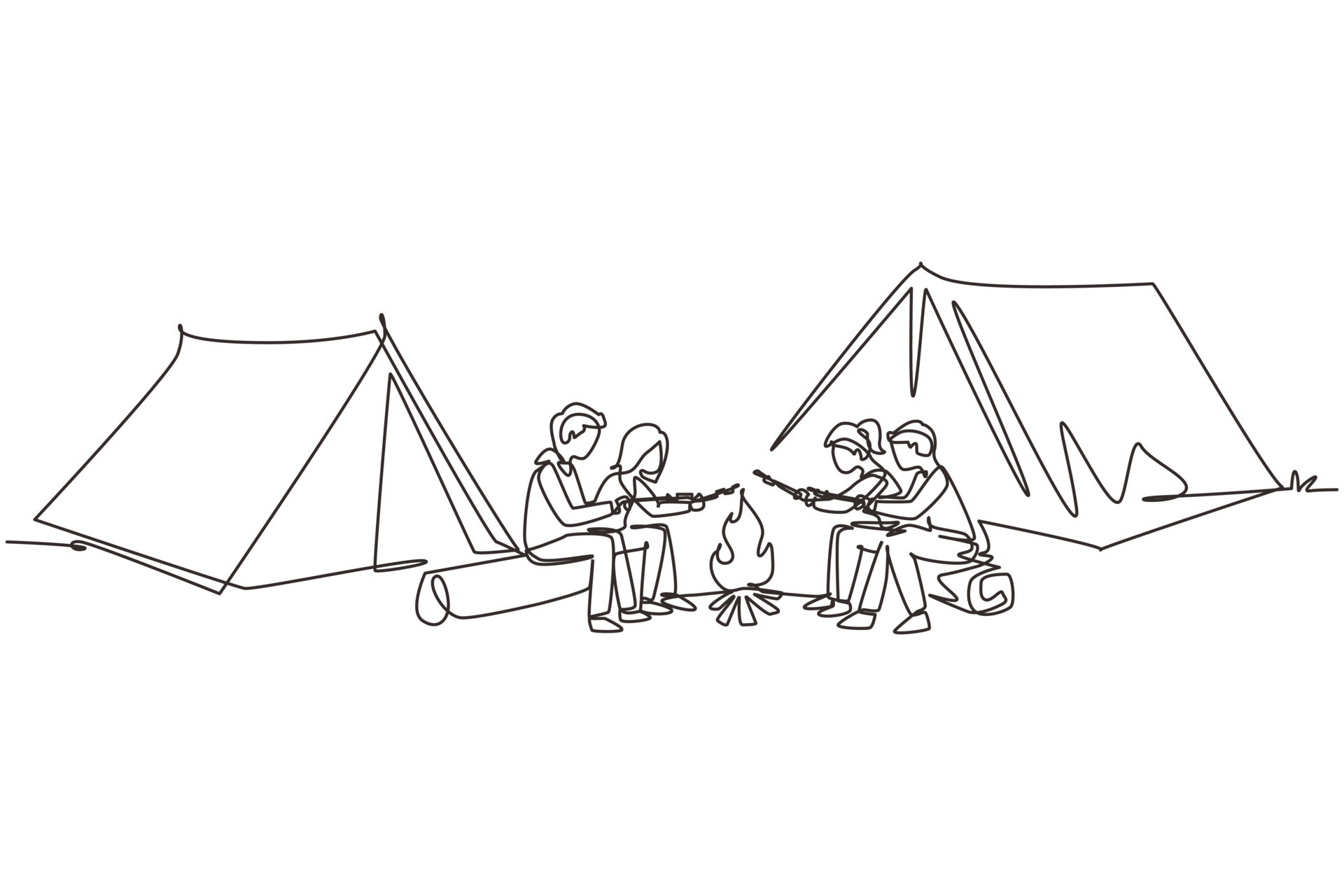 Premium Vector  Camping in nature mountain landscape sketch style vector  illustrations