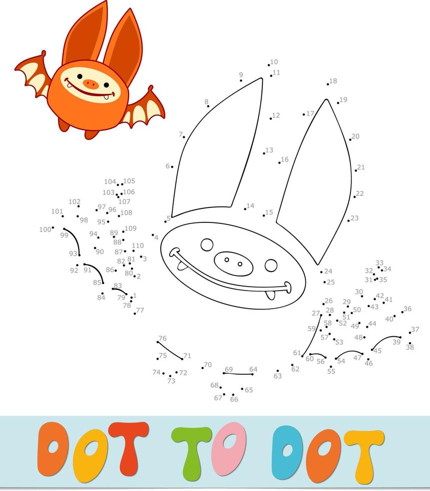 Dot to dot puzzle for children. Connect dots game. Bat vector illustration